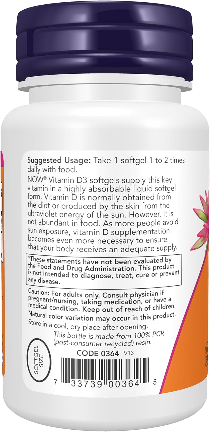 NOW Vitamin D3 400 IU Softgels (Pack of 3)
