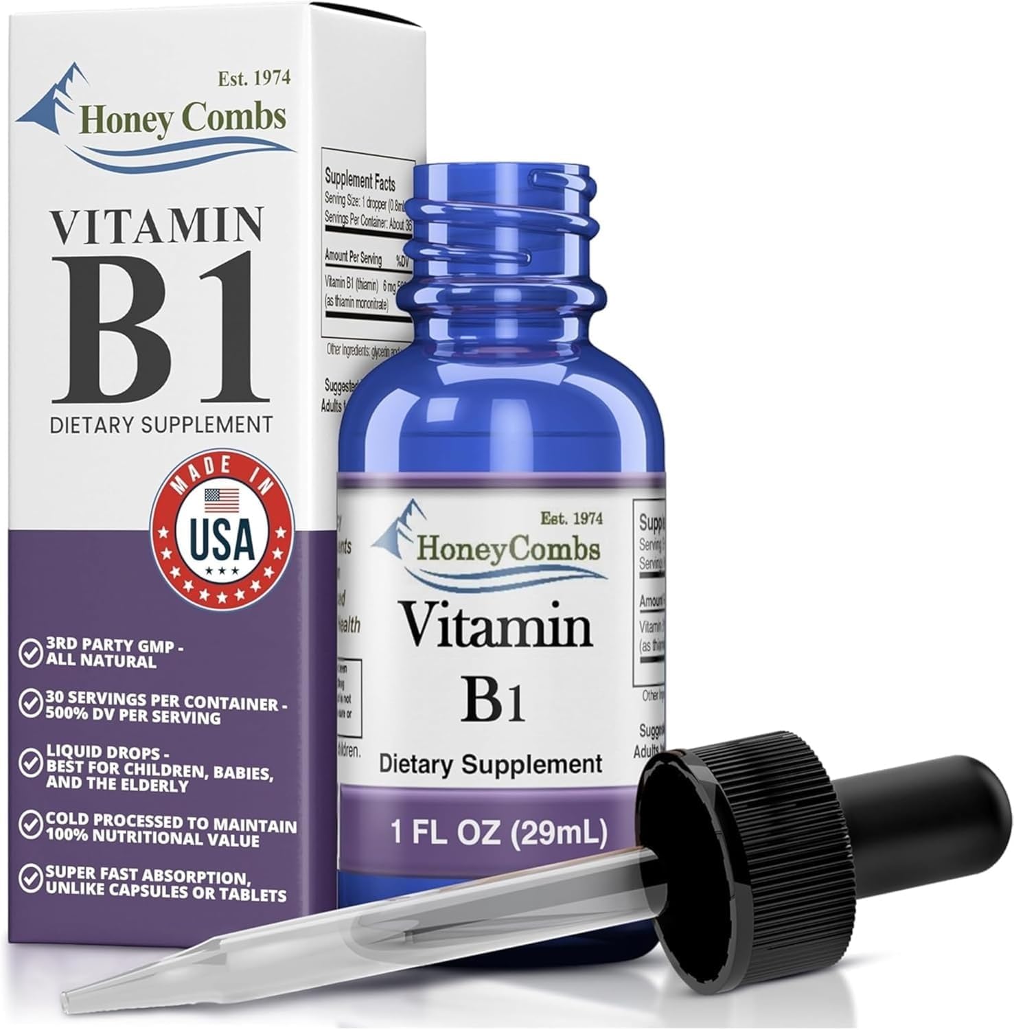 Vitamin B1 (Thiamine) Drops - High Potency Liquid - Vegan, Alcohol-Free, Non-GMO - Supports Energy, Digestion & Nervous System, 30 mL