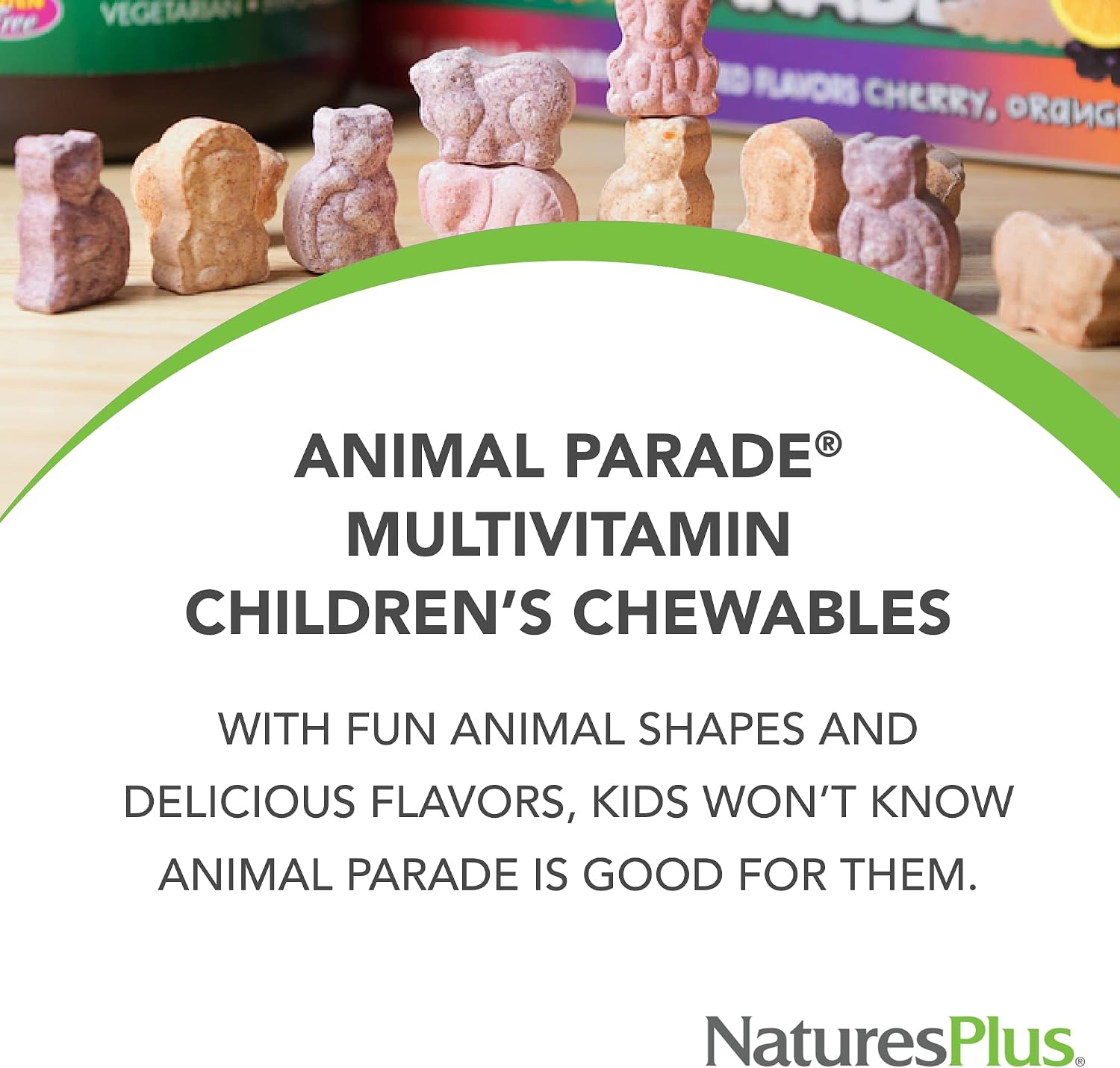 NaturesPlus Animal Parade Children's Chewable Multivitamin, Grape Flavour, 180 Animal-Shaped Tablets