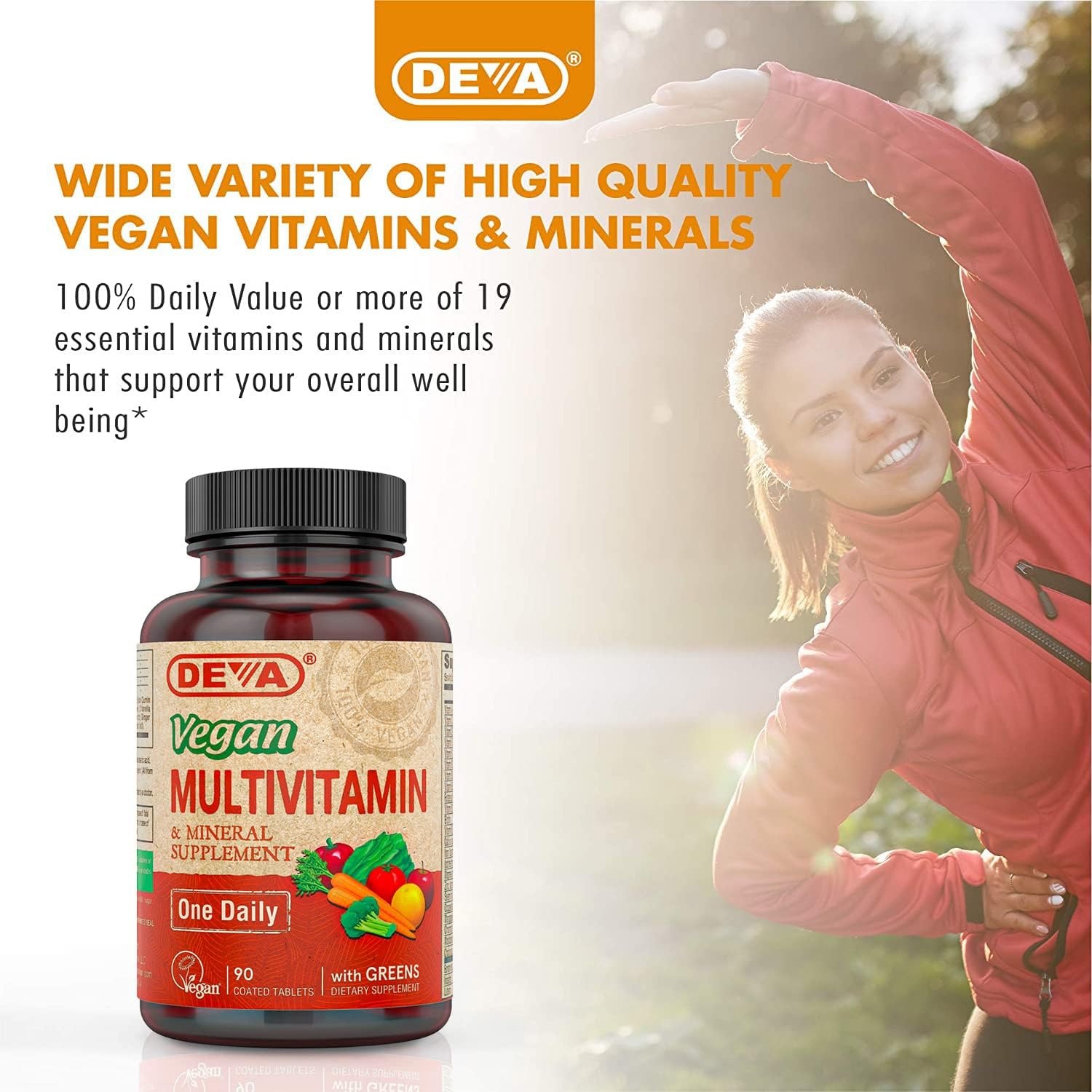 DEVA Vegan Multivitamin & Mineral Supplement with Iron – 2-Pack (180 Coated Tablets)