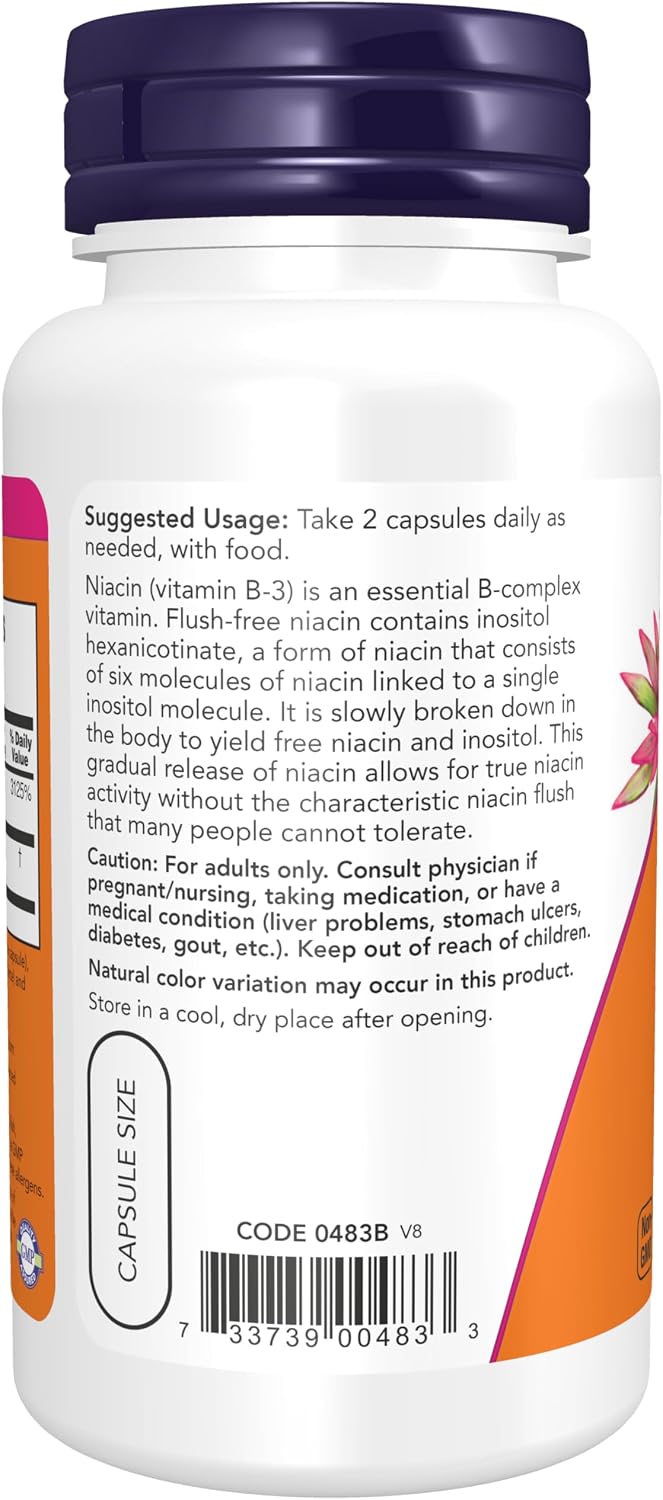 NOW Foods Niacin (Vitamin B-3) 250 mg, Flush-Free, 90 Veg Capsules
