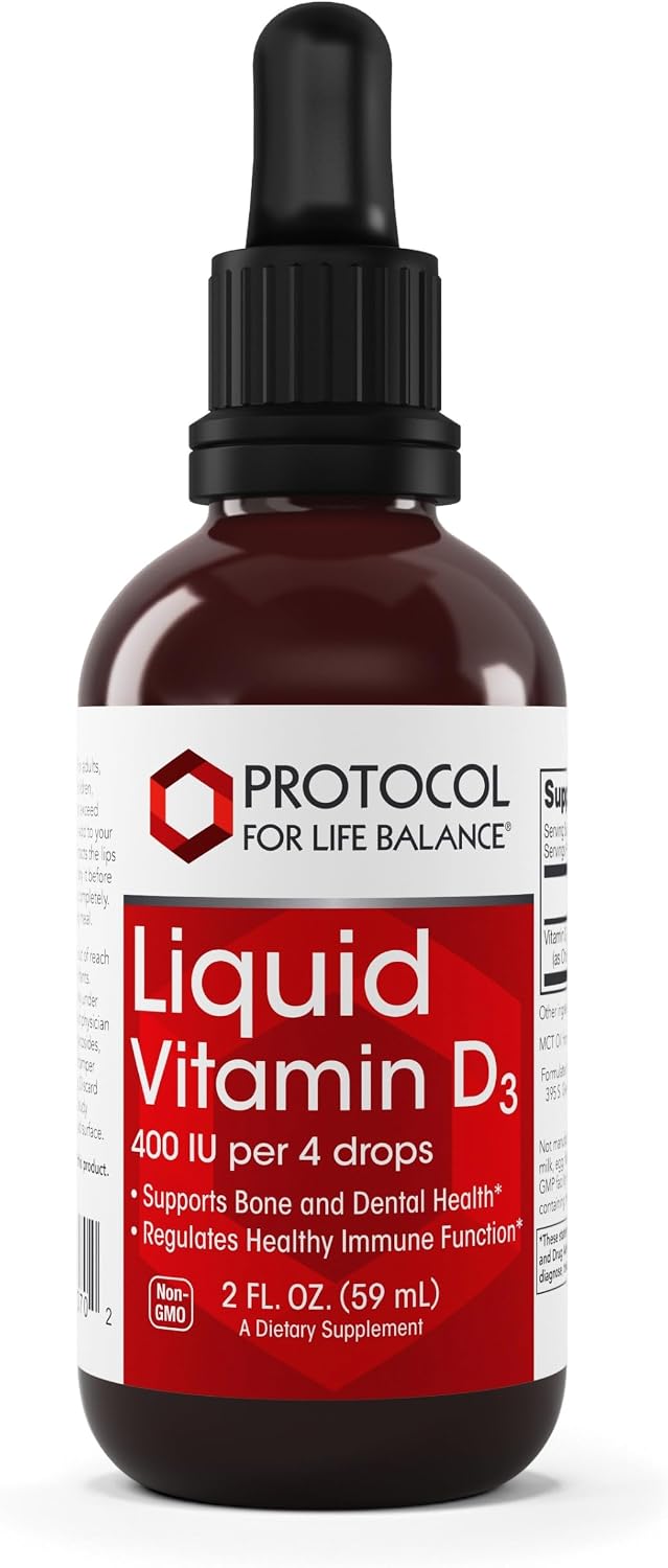 Protocol for Life Balance – Liquid Vitamin D-3 – 400 IU Drops for Bone, Dental, and Immune Support – 2 fl oz (60 mL)