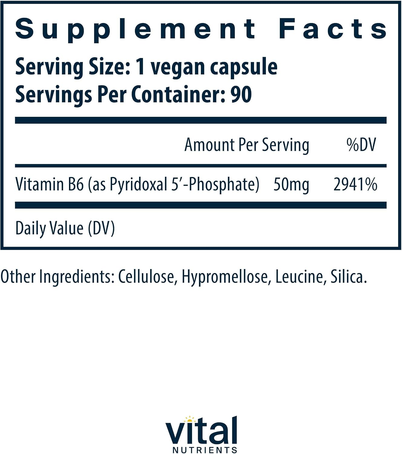 Vital Nutrients Pyridoxal-5-Phosphate - Activated Vitamin B6 - 90 Capsules