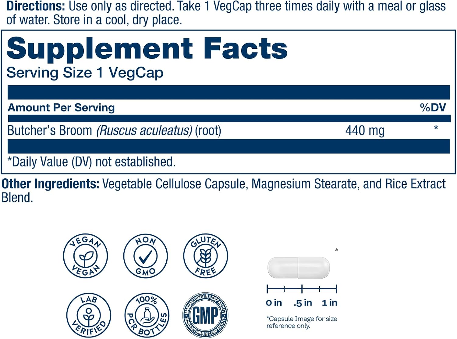 SOLARAY True Herbs Butcher's Broom 440mg – Non-GMO, Vegan, Gluten Free, 100 VegCaps