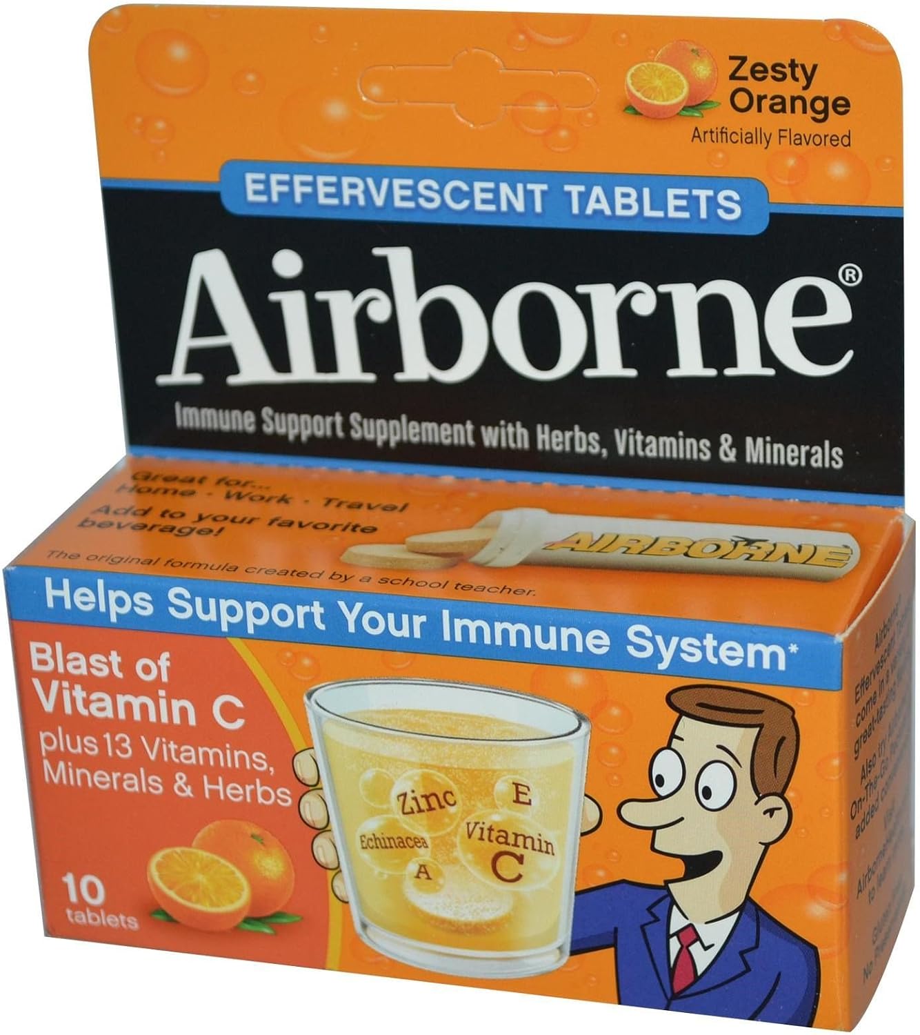 Airborne Zesty Orange Effervescent Tablets, 1000 mg Vitamin C - Immune Support Supplement (120 Tablets) - görsel 1