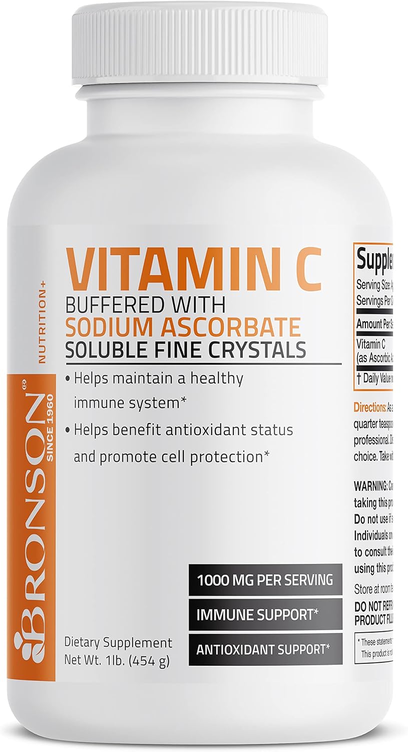 Bronson Buffered Vitamin C Powder – Ascorbic Acid with Sodium Ascorbate, 454 g
