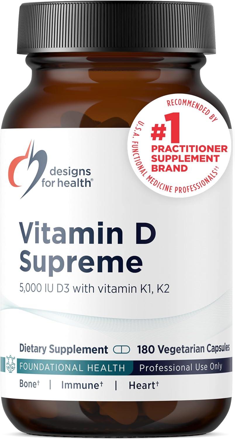 Designs for Health Vitamin D Supreme - Vitamin D3 5000 IU with Vitamin K MK-4 & Geranylgeraniol (180 Capsules)