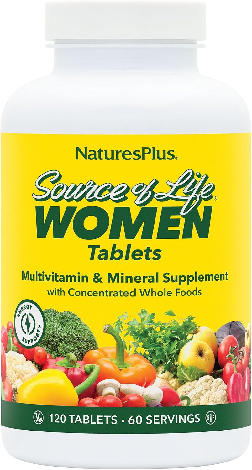 NaturesPlus Source of Life Women - 120 Tablets - Multivitamin & Mineral Supplement with Iron, Calcium, Folate & Lutein - Gluten-Free, Vegetarian