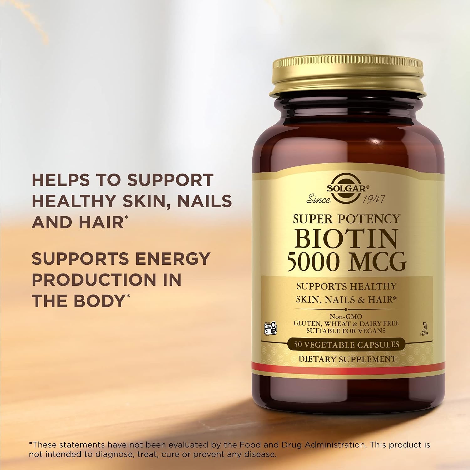 Solgar Biotin 5000 mcg - 100 Vegetable Capsules - Supports Skin, Nails and Hair