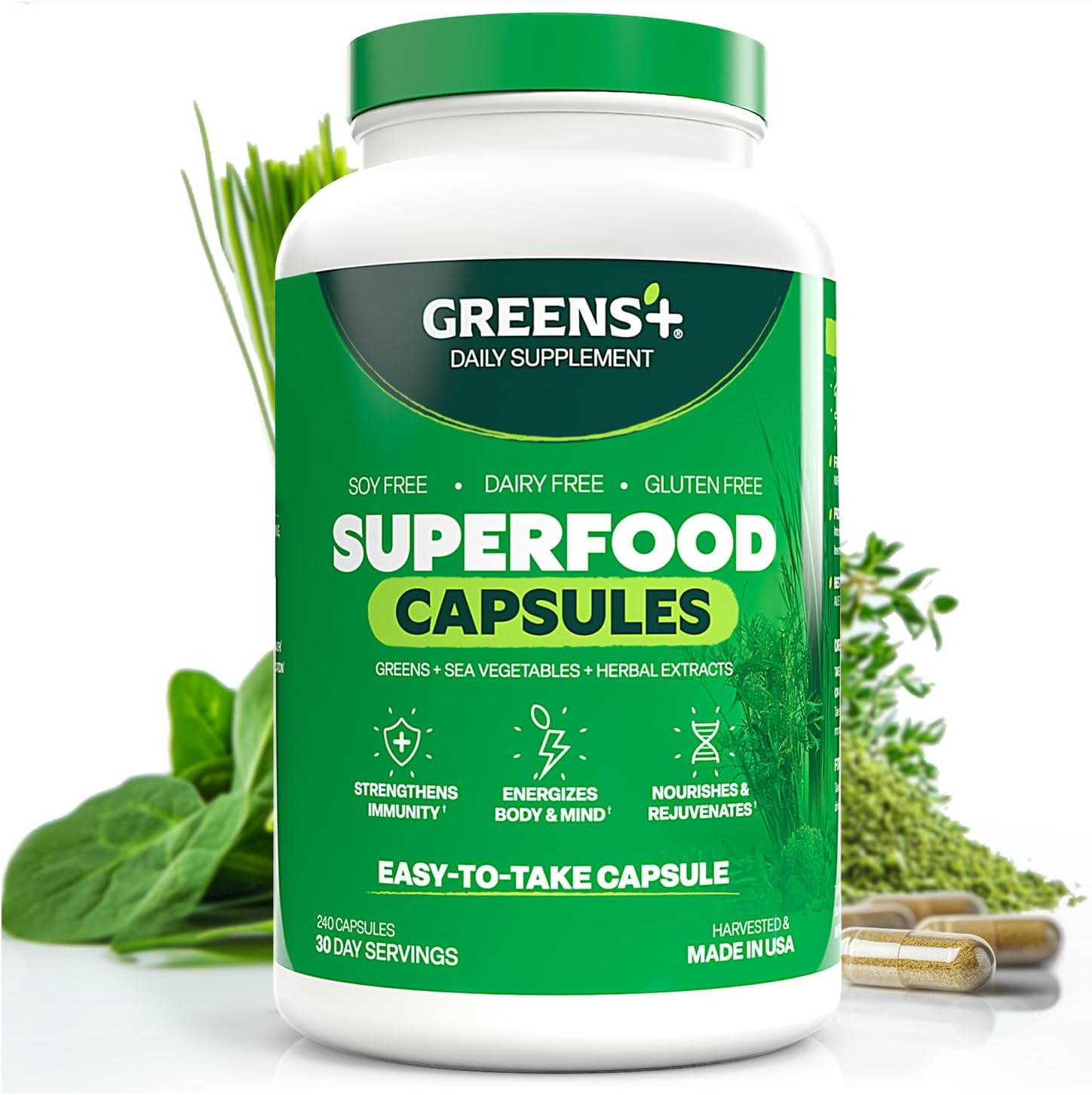Greens+ Organic Superfood Capsules – 240 Capsules