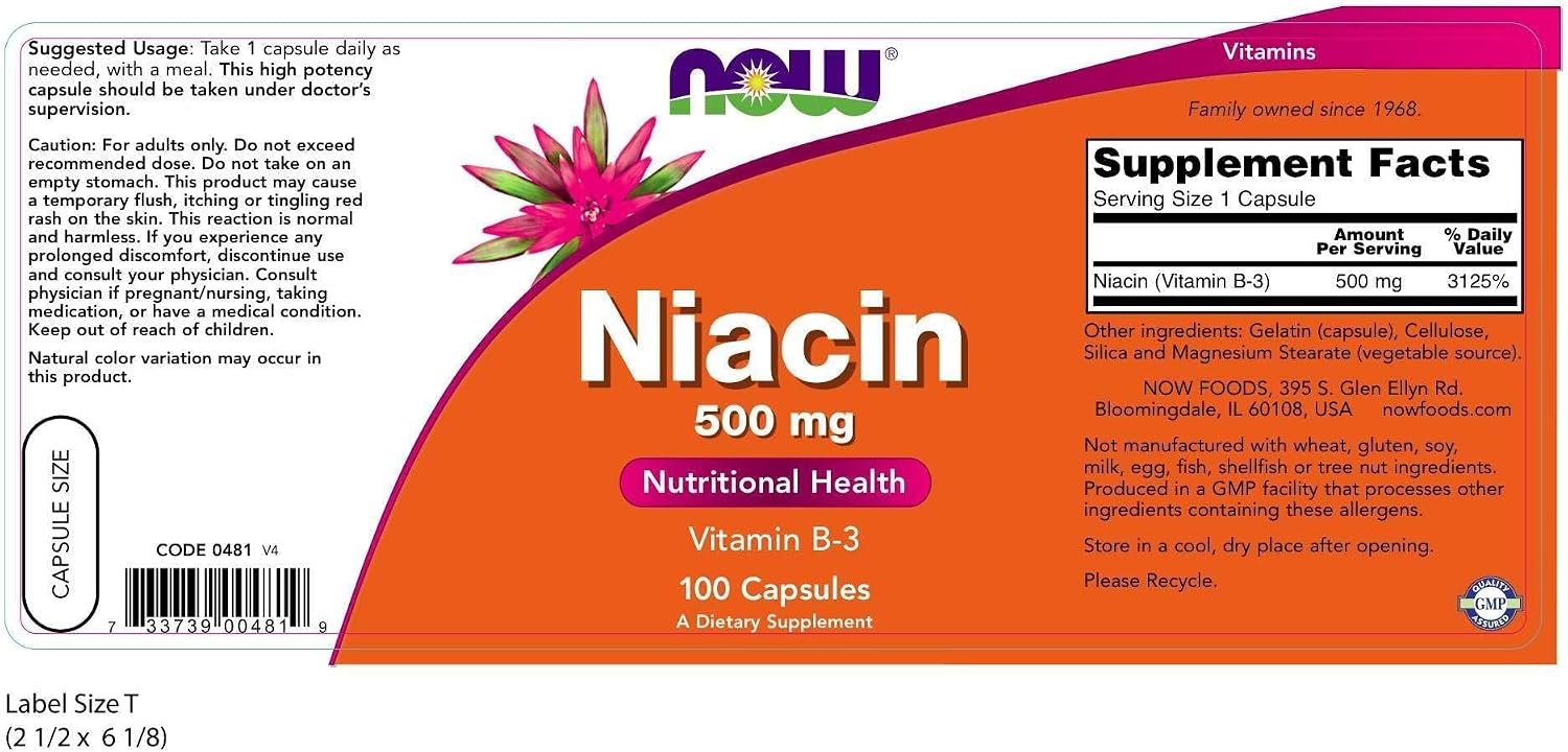 NOW Foods Niacin (Vitamin B-3), 500 mg, 100 Capsules