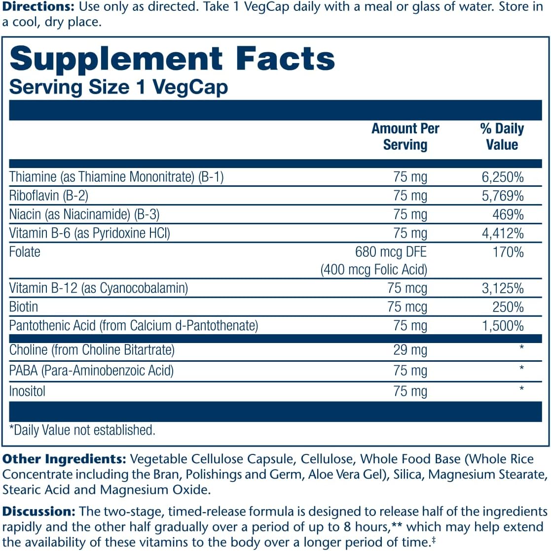 Solaray Vitamin B-Complex 75 mg – Timed-Release – 100 Capsules