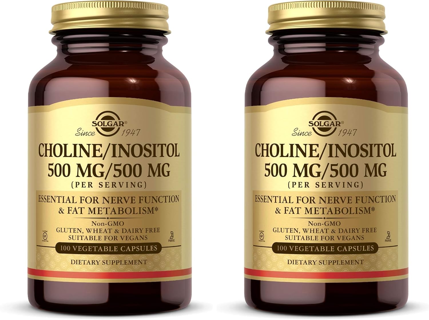 Solgar Choline/Inositol 500 mg/500 mg, 100 Vegetable Capsules