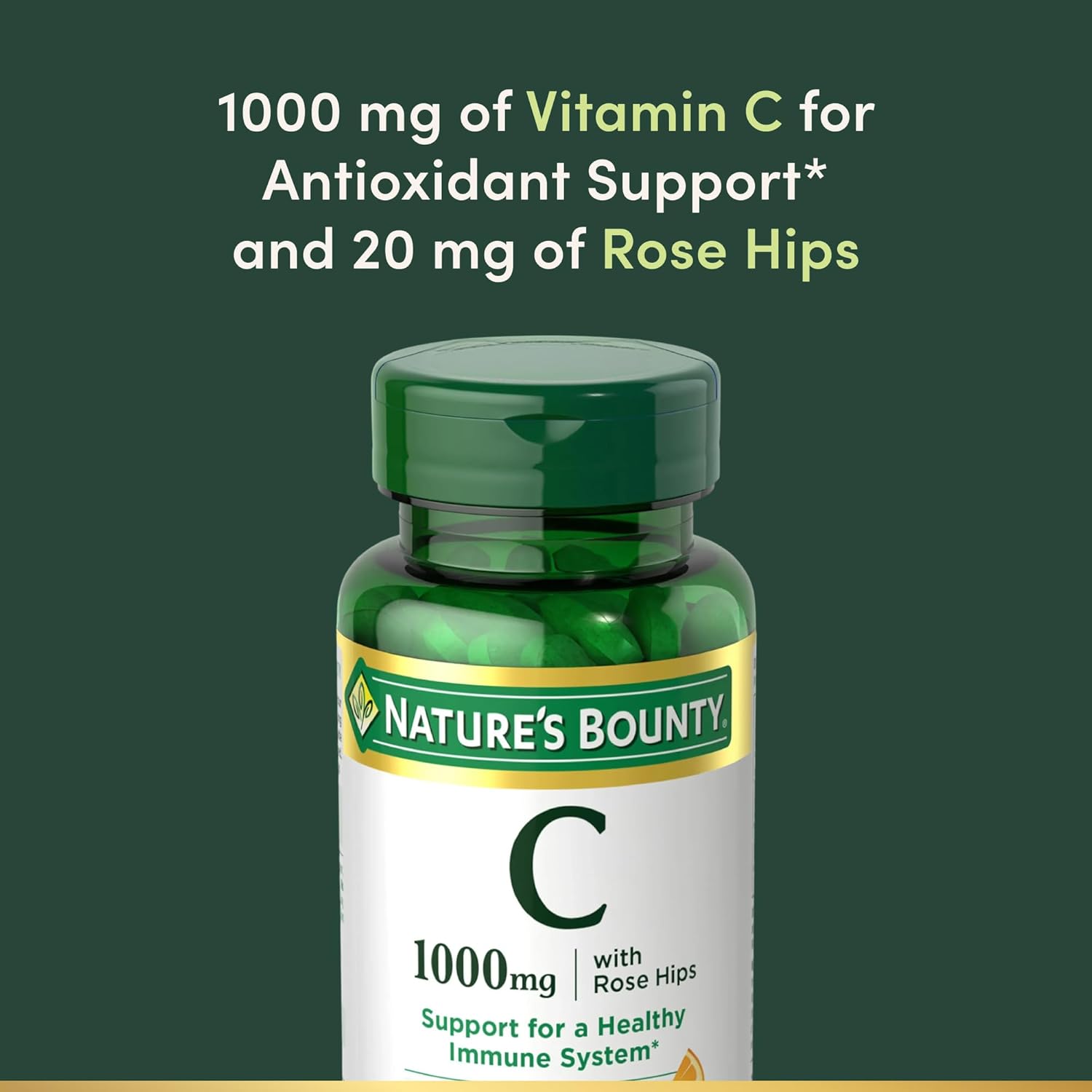 Nature’s Bounty Vitamin C + Rose Hips, 1000 mg, 100 Coated Caplets
