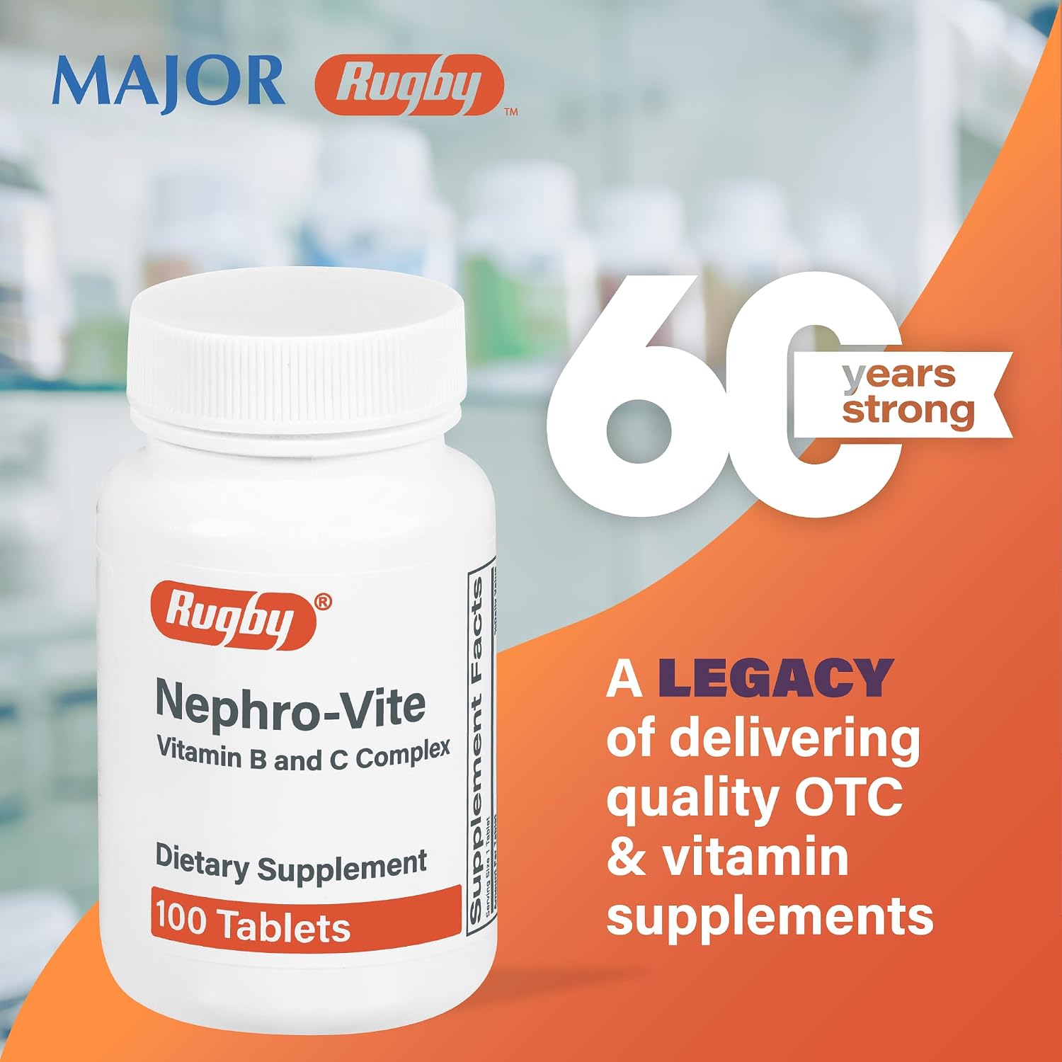 Rugby Nephro-Vite Vitamin B and C Complex Tablets, 100 Tablets