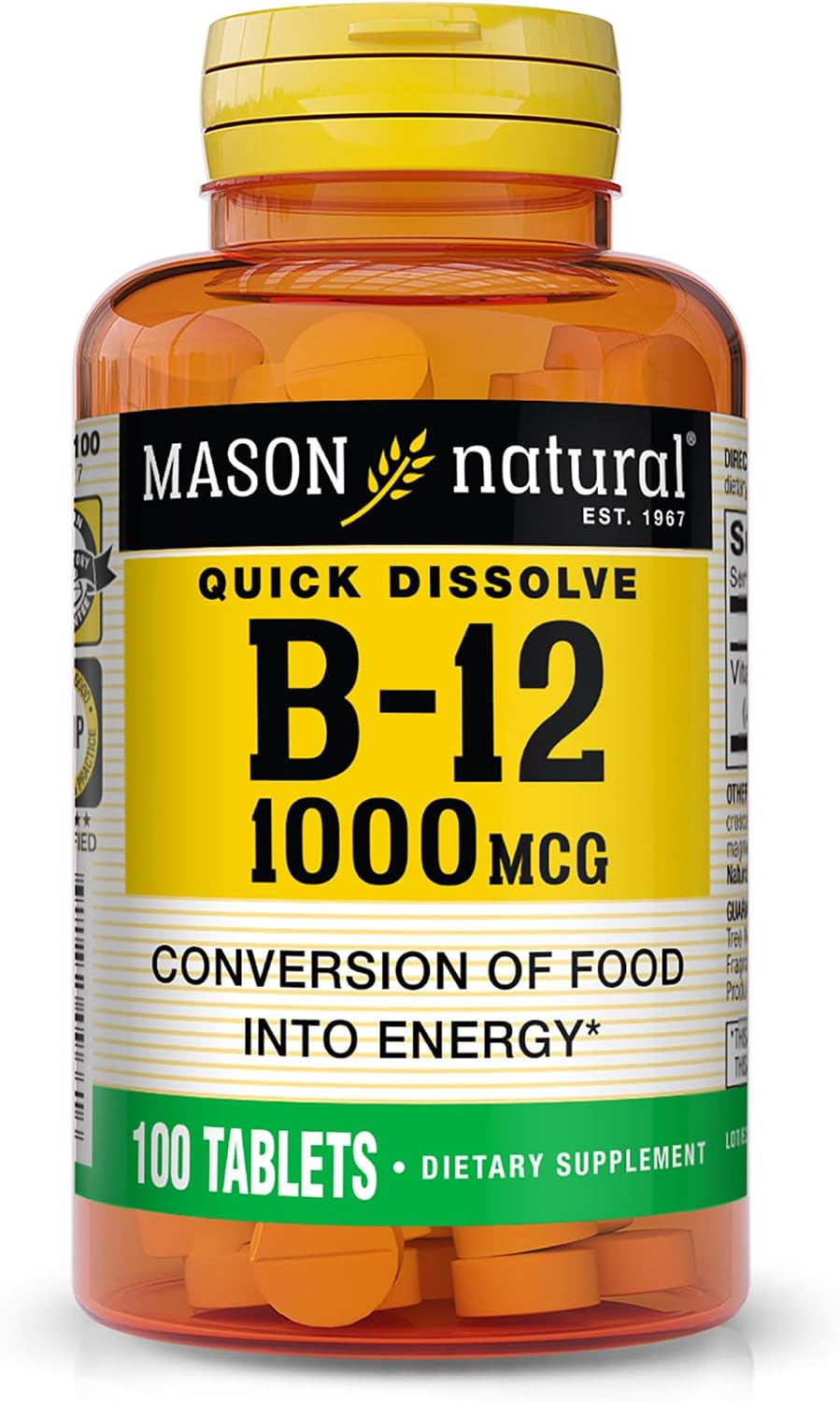 Mason Natural Vitamin B12 1000 mcg Quick Dissolve Tablets, 300-Day Supply (3 Pack)