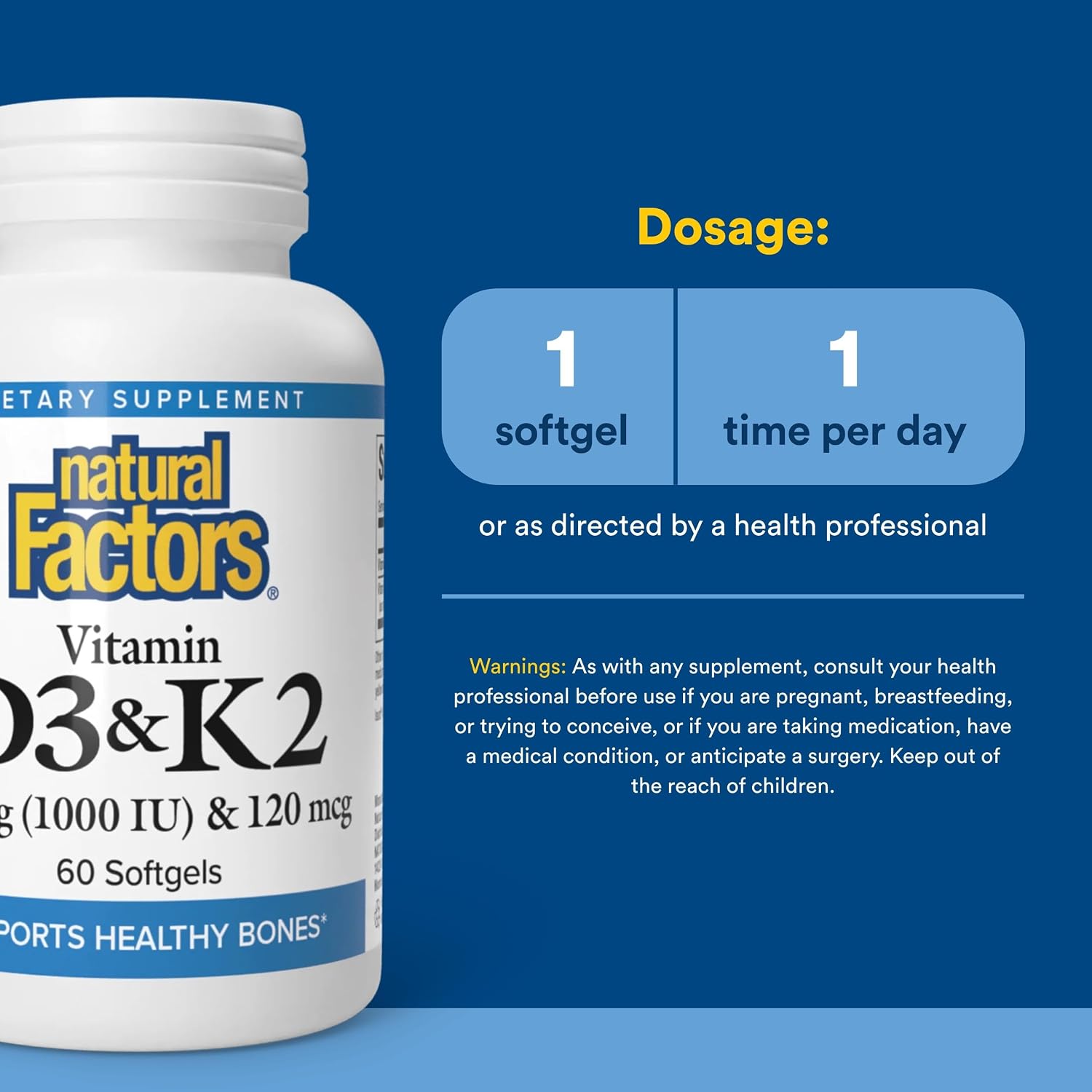 Natural Factors Vitamin D3 & K2 1000 IU / 120 mcg - 60 Softgels