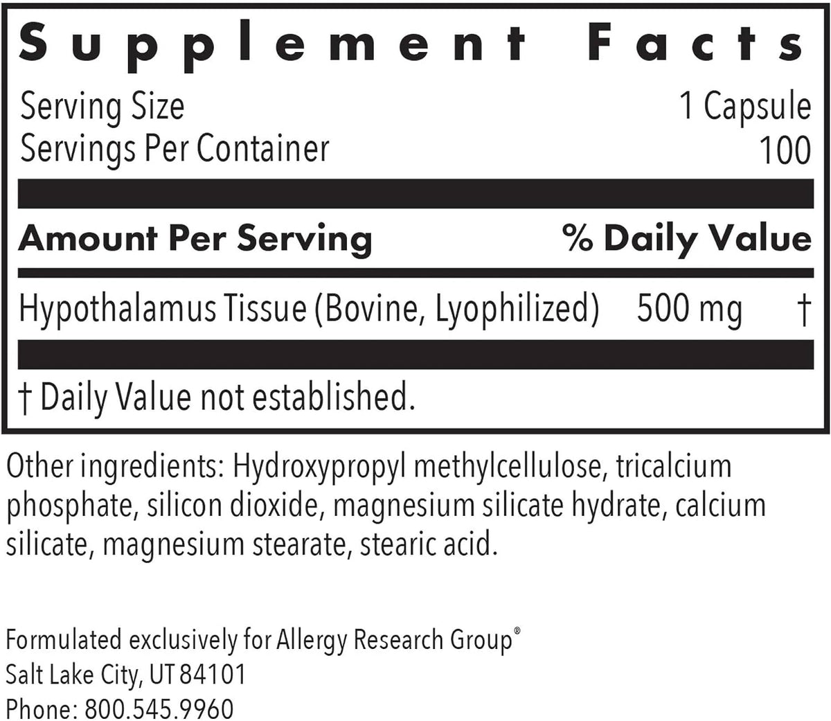 ARG Hypothalamus - Bovine Glandular Supplement - 500 mg Lyophilized Hypothalamus Tissue - 100 Vegicaps - görsel 2