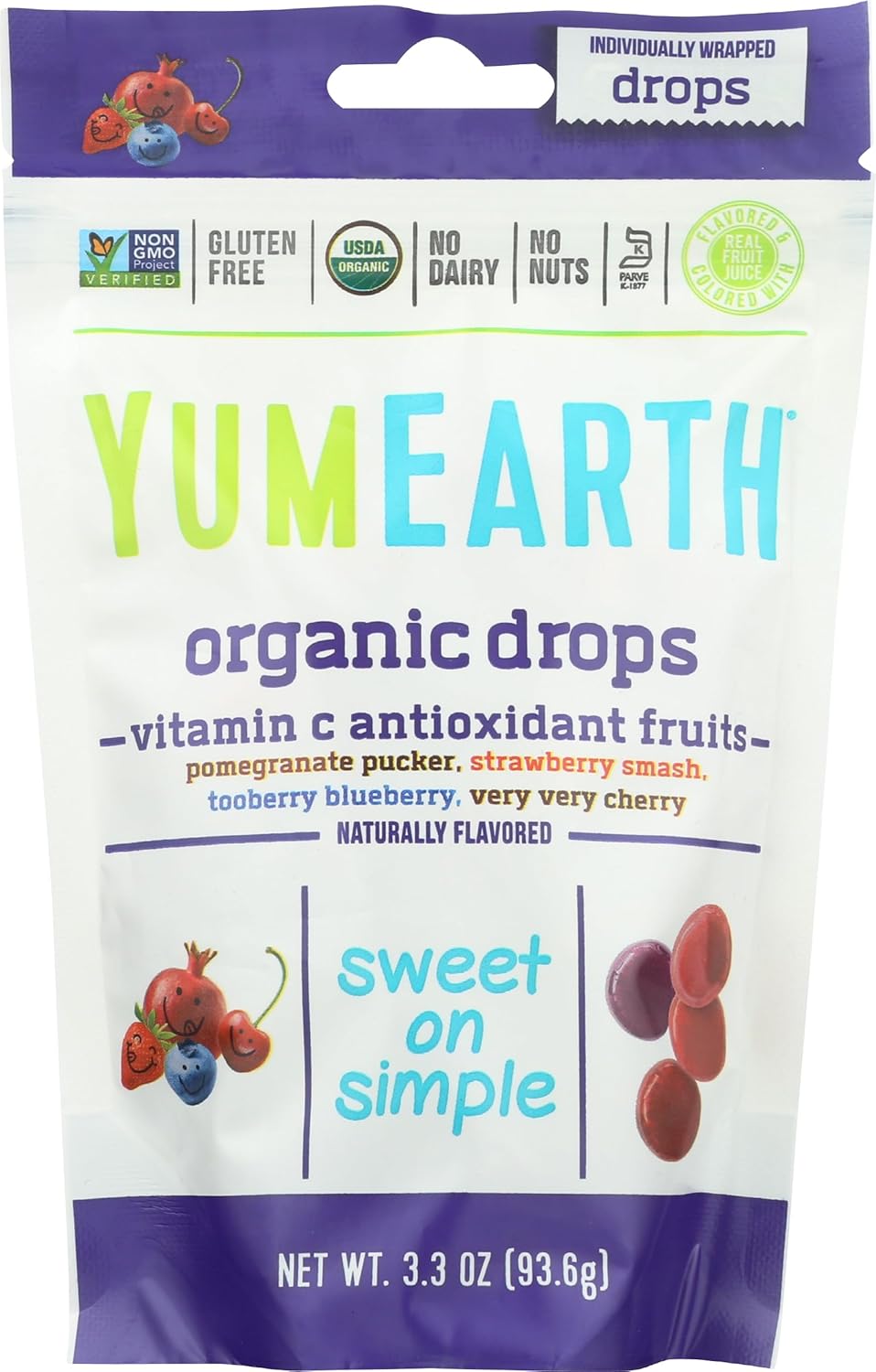 Yummy Earth Organic Vitamin C Drops Antioxifruits, 94 g