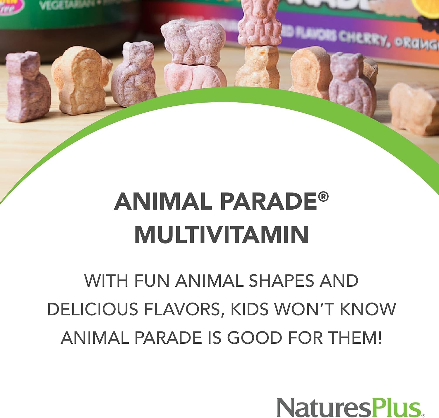 NaturesPlus Animal Parade Children's Chewable Multivitamin - 90 Animal-Shaped Tablets - Natural Assorted Flavors - Vegetarian, Gluten Free