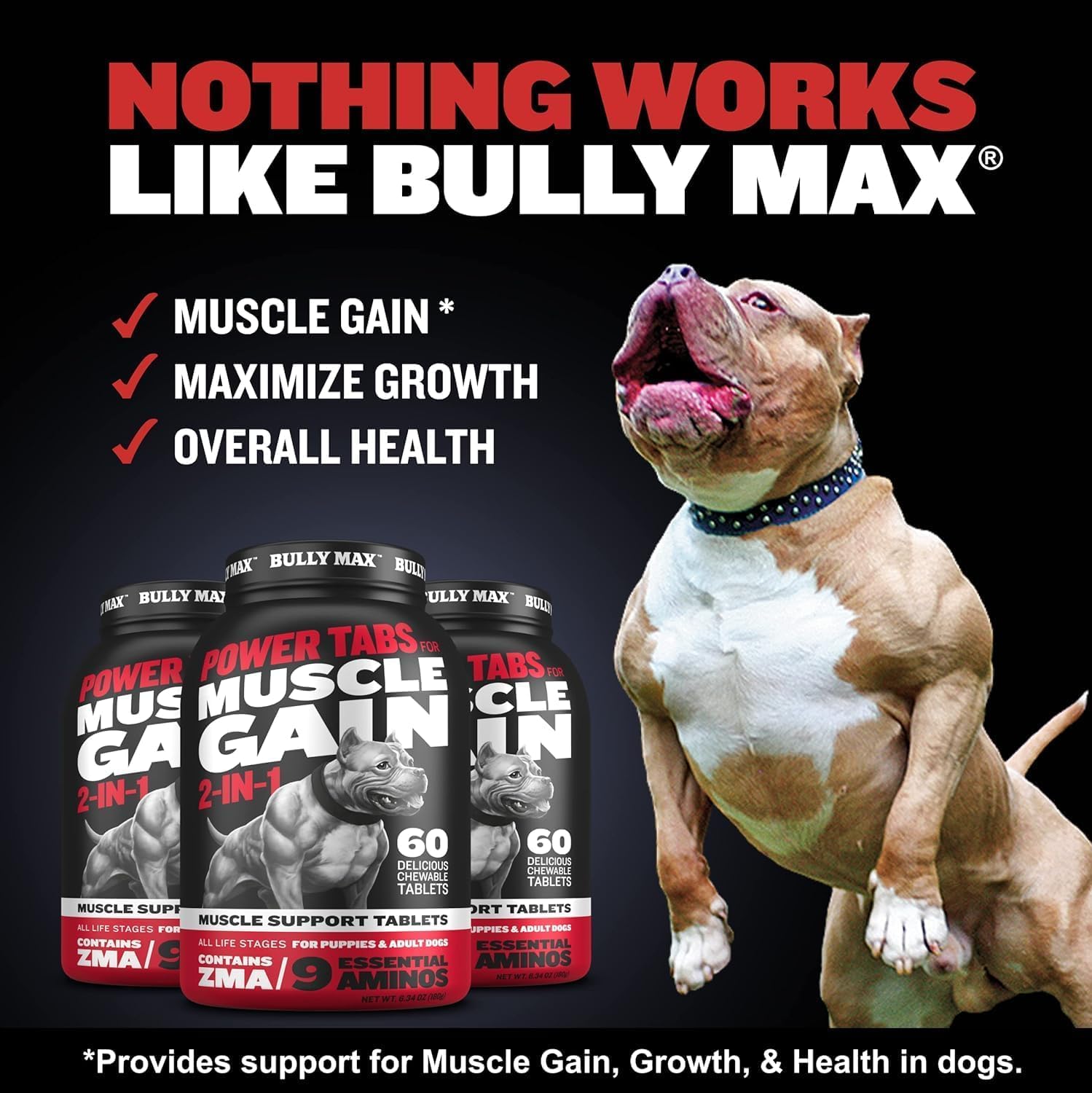 Bully Max 2-in-1 Muscle Builder Chewable Tablets for Dogs - Multivitamin with ZMA
