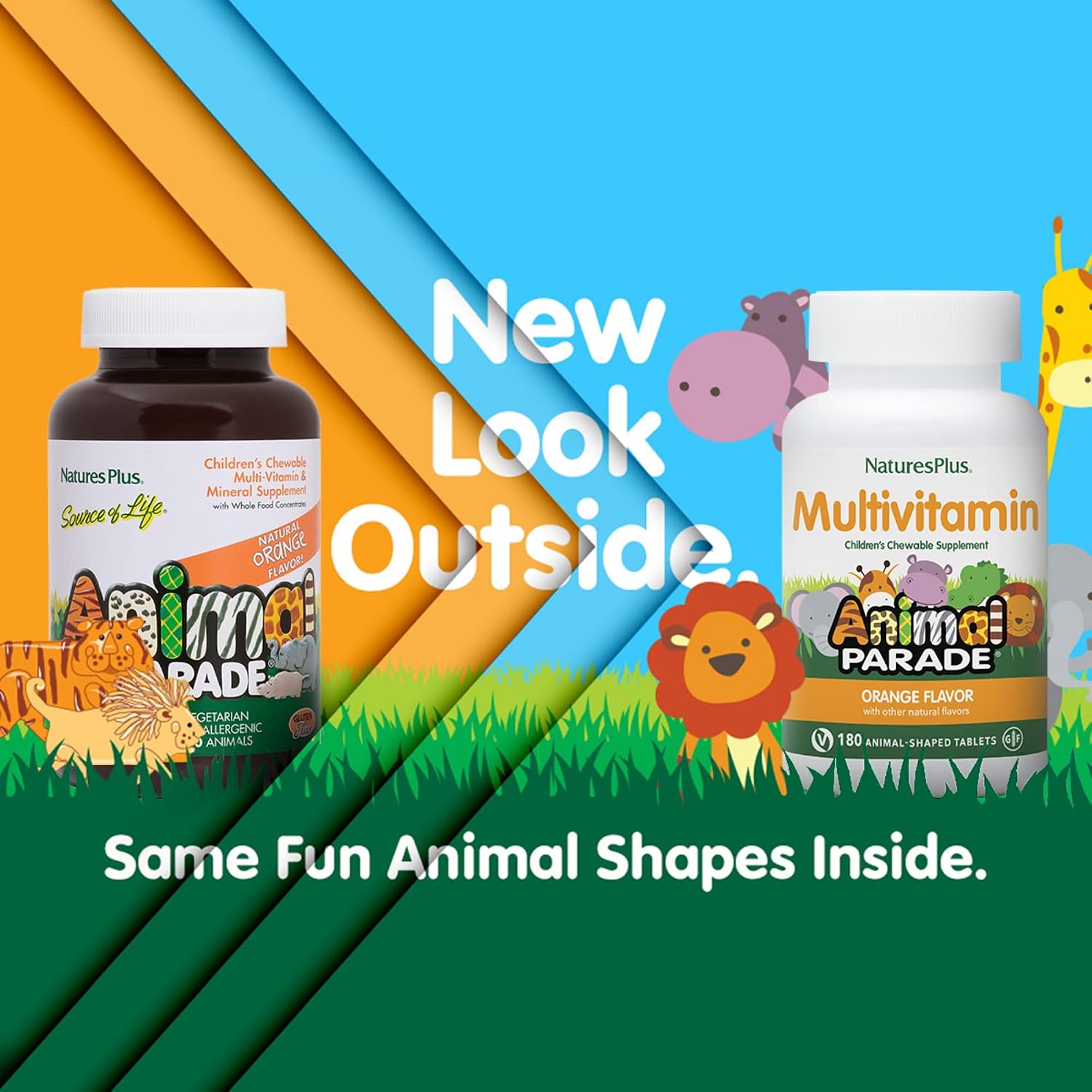 NaturesPlus Animal Parade Children's Chewable Multivitamin, Orange Flavour, 180 Tablets