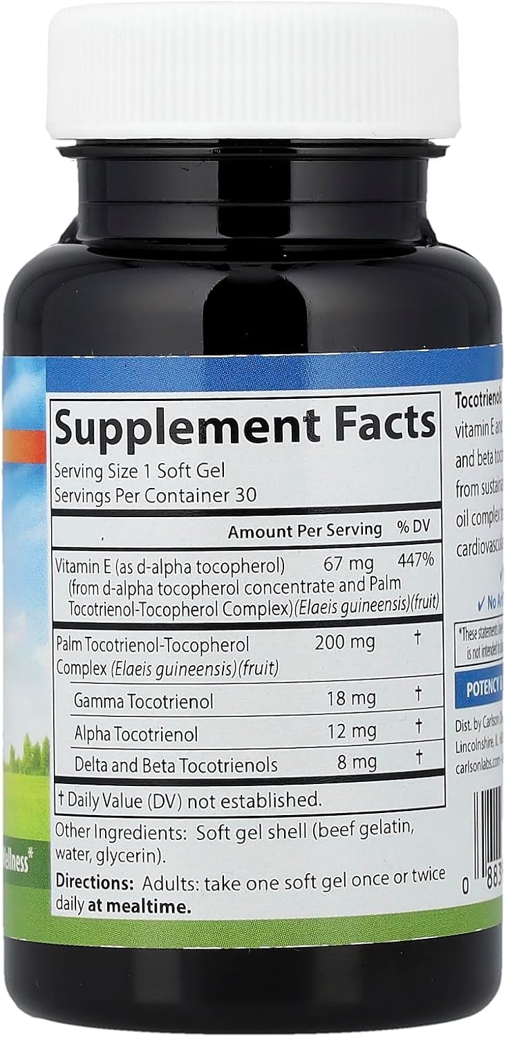 Carlson Labs Tocotrienols with Natural Vitamin E, 30 Softgels
