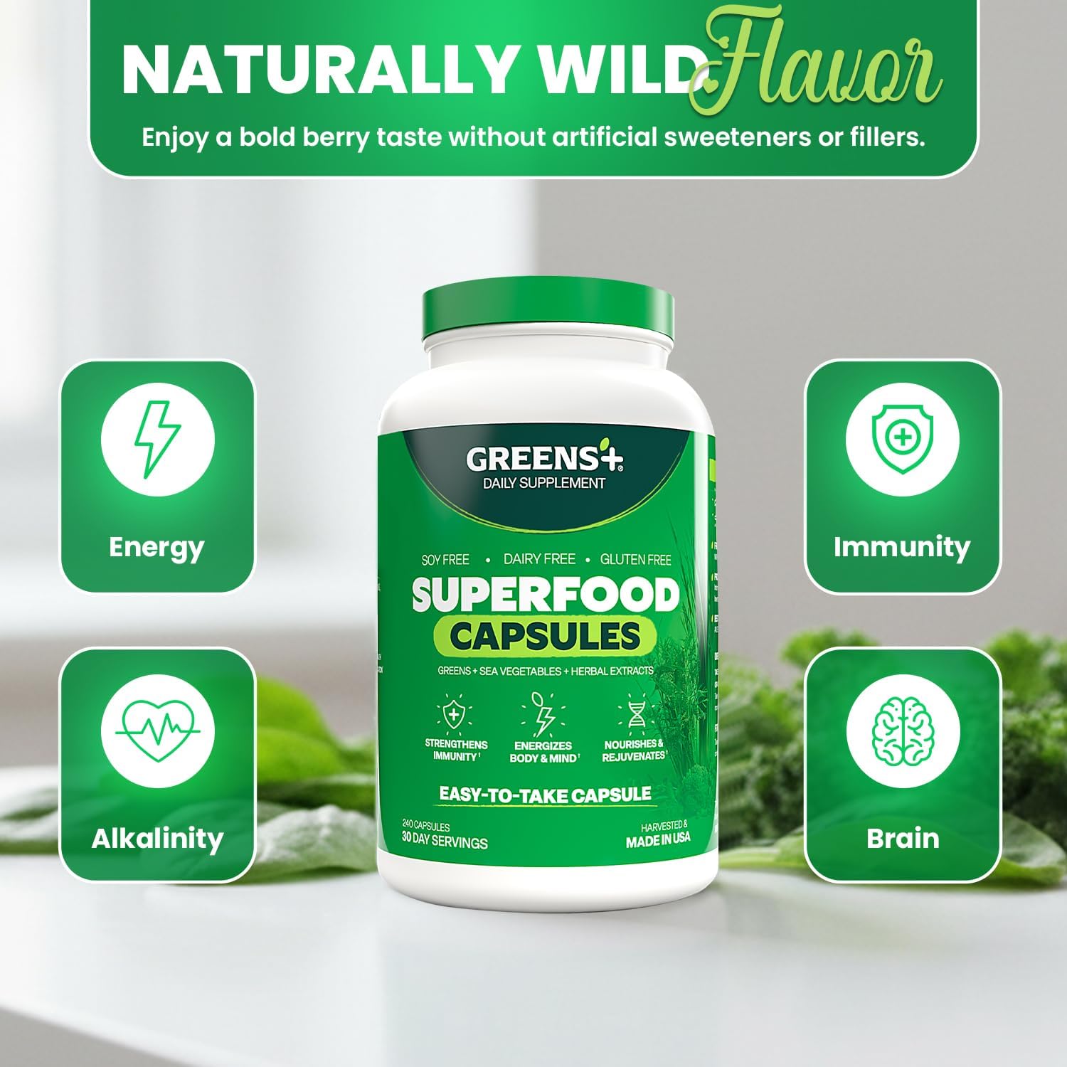Greens+ Organic Superfood Capsules – 240 Capsules