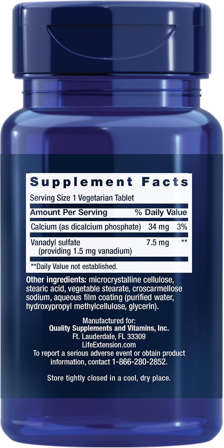 Life Extension Vanadyl Sulphate, Trace Mineral Supplement for Glycemic Balance and Metabolic Health – 100 Tablets