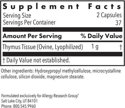 ARG Thymus by Allergy Research Group - Freeze-Dried Bovine Thymus Extract, 75 Vegetarian Capsules
