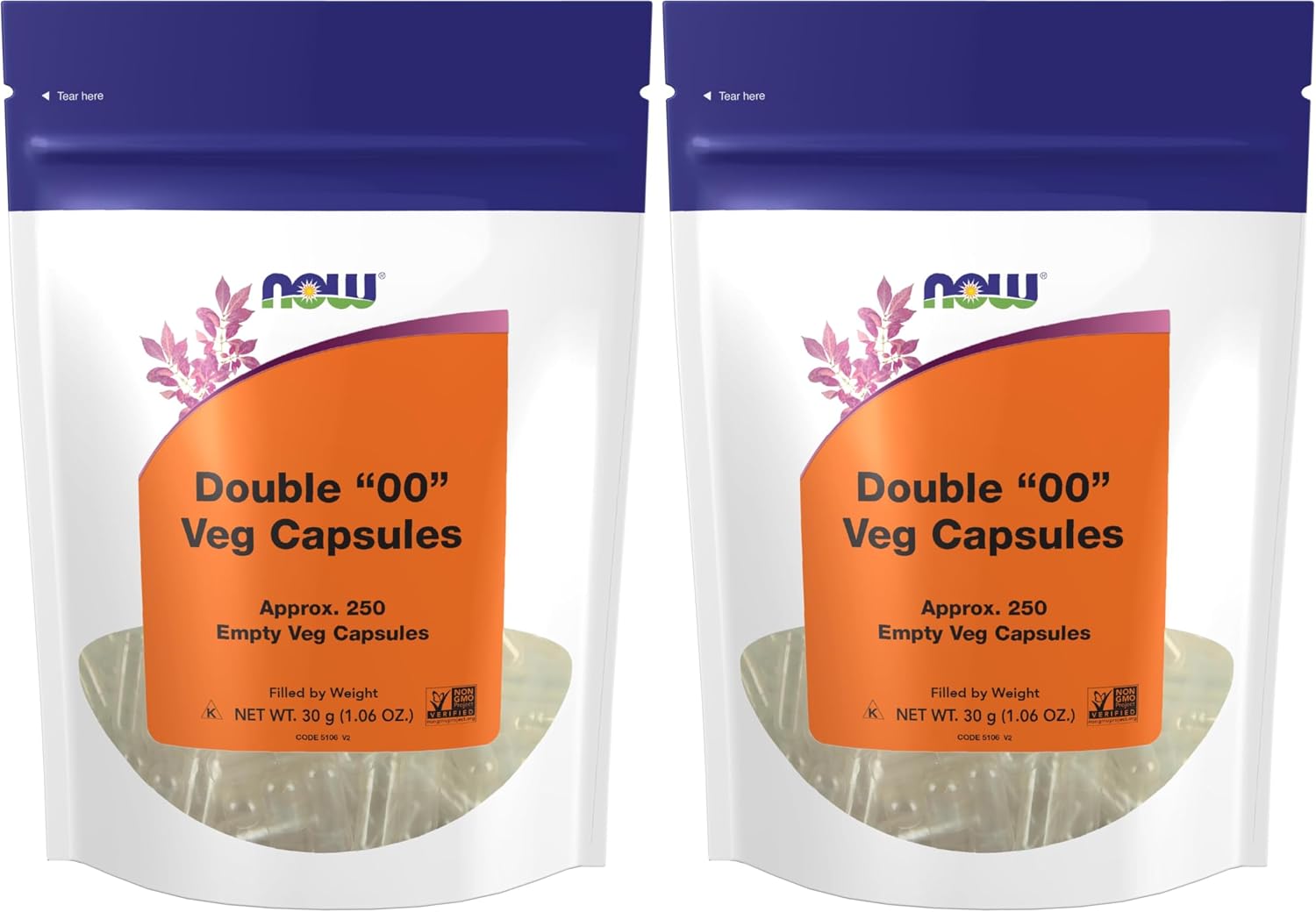 NOW Foods Empty Vegetarian Capsules – Size 00 – 250 Count