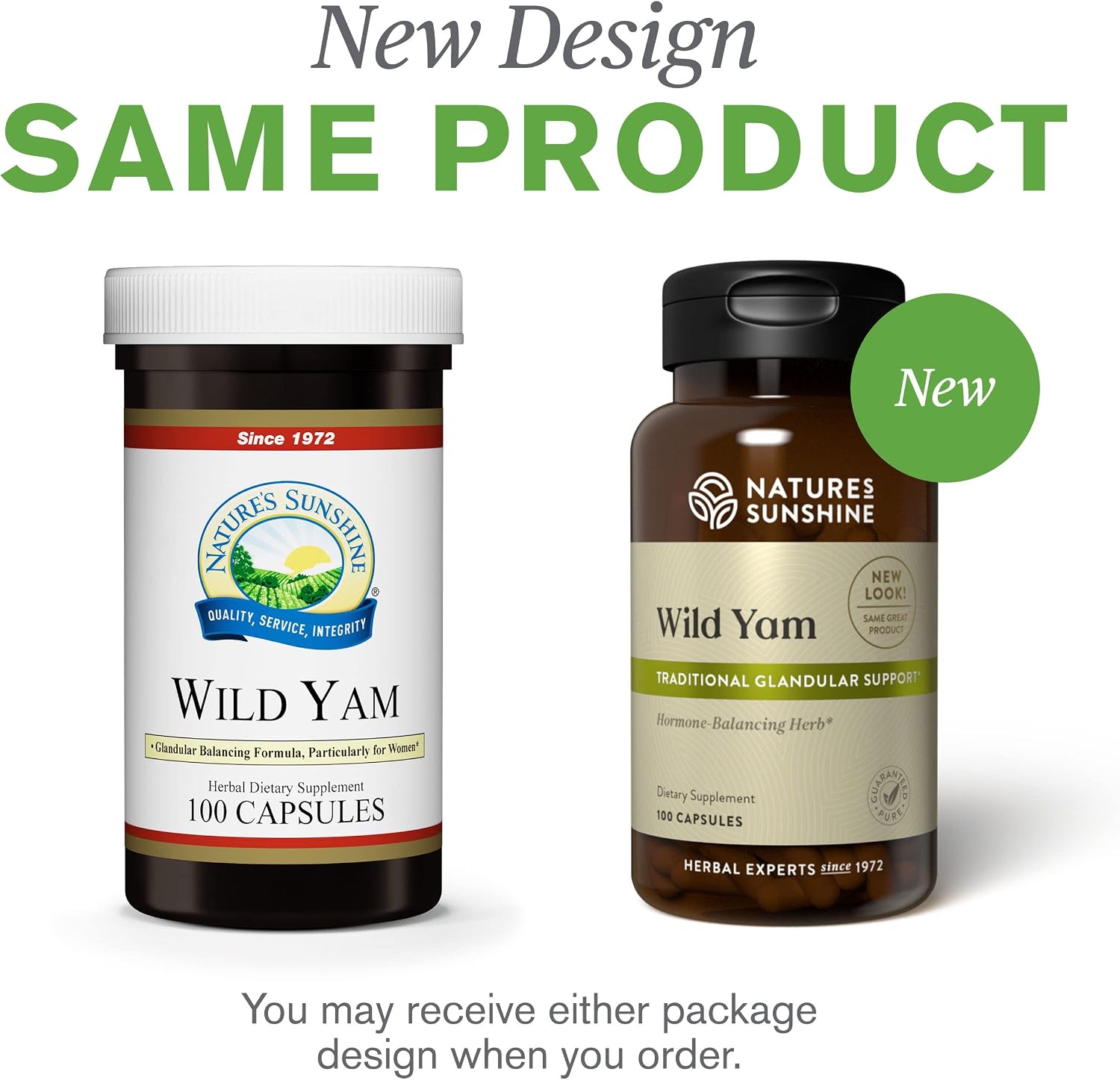 Nature's Sunshine Wild Yam Capsules – Herbal Glandular Support, 100 Count