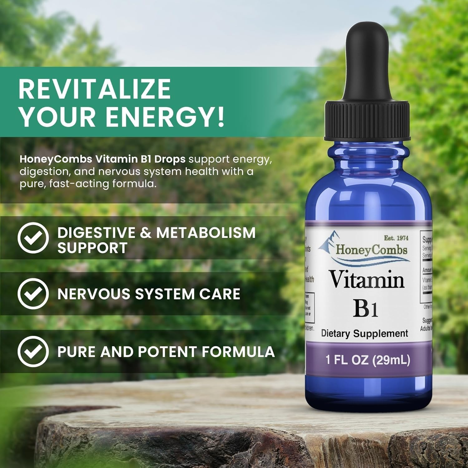 Vitamin B1 (Thiamine) Drops - High Potency Liquid - Vegan, Alcohol-Free, Non-GMO - Supports Energy, Digestion & Nervous System, 30 mL
