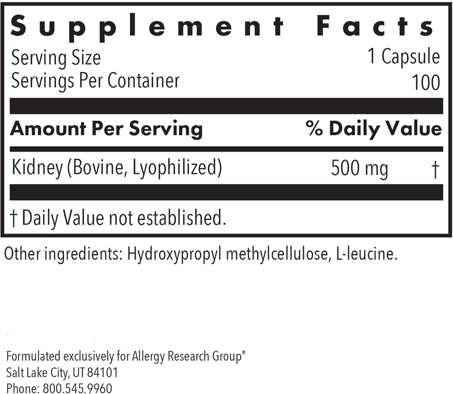 Allergy Research Group ARG Kidney Beef - Kidney Glandular Supplement - Freeze-Dried Organ Extract - Renal & Fluid Balance Support - Lyophilized Formula - Hypoallergenic - 100 Servings - 100 Vegicaps - görsel 2