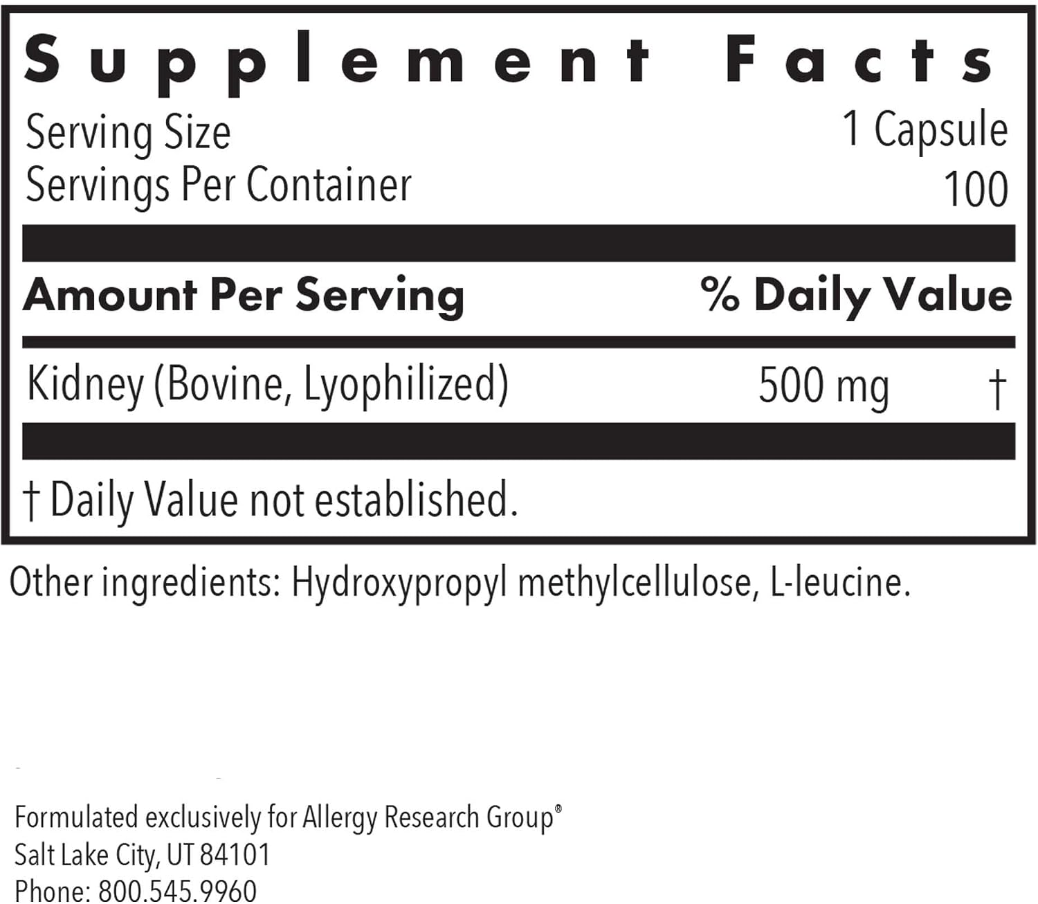 Allergy Research Group ARG Kidney Beef - Kidney Glandular Supplement - Freeze-Dried Organ Extract - Renal & Fluid Balance Support - Lyophilized Formula - Hypoallergenic - 100 Servings - 100 Vegicaps - görsel 2