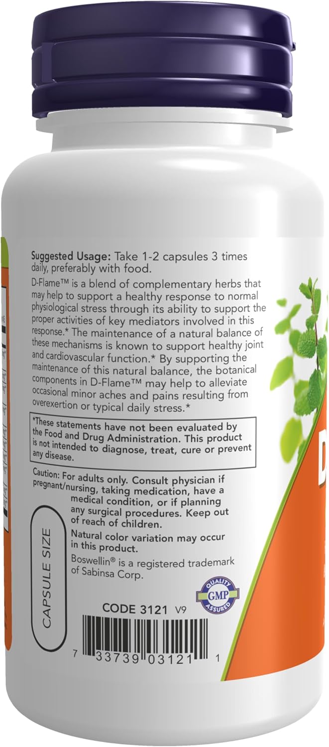 NOW Foods D-Flame, Herbal Support for Overexertion, 90 Veg Capsules