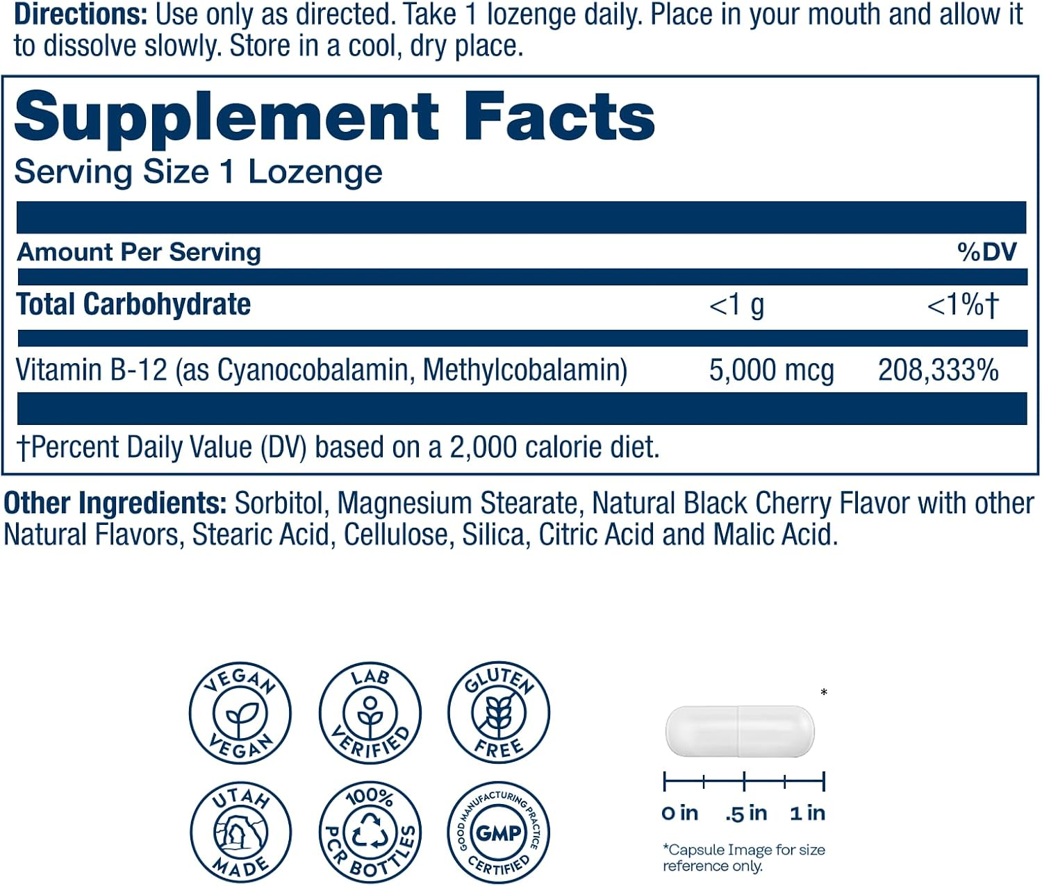 Solaray Vitamin B12 5000mcg Lozenges - Methylcobalamin for Energy & Nerve Health, Natural Cherry, 30 Count