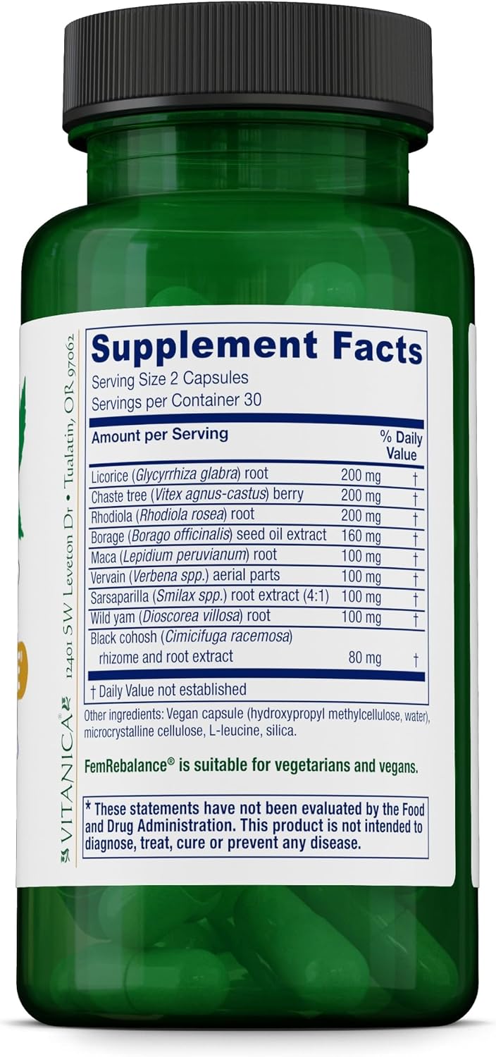 Vitanica FemRebalance Hormone Balance Support - Borage Oil & Maca Root