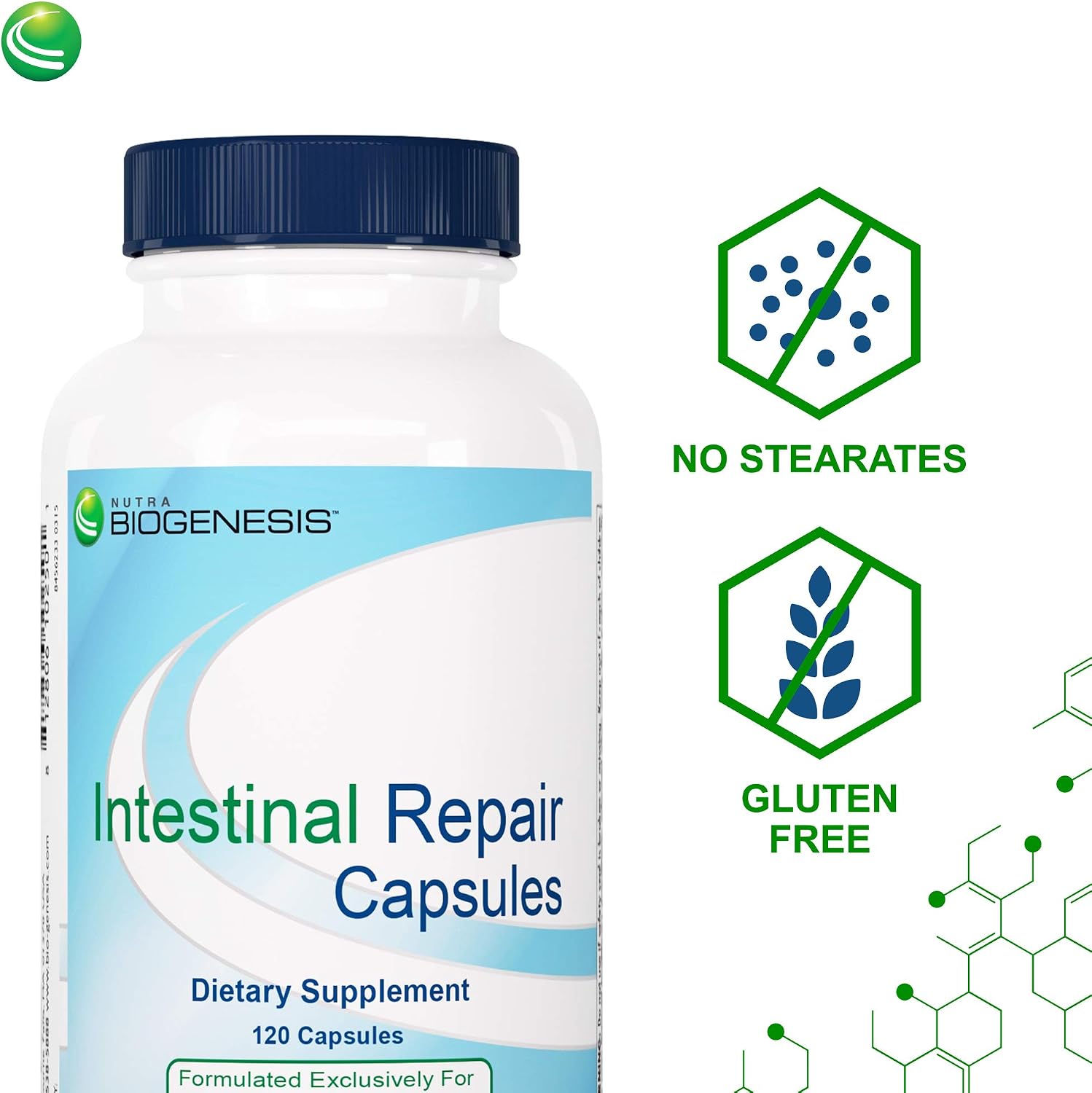 Nutra BioGenesis Intestinal Repair Capsules – Gut Health Supplement with Sodium Butyrate, L-Glutamine – 120 Capsules