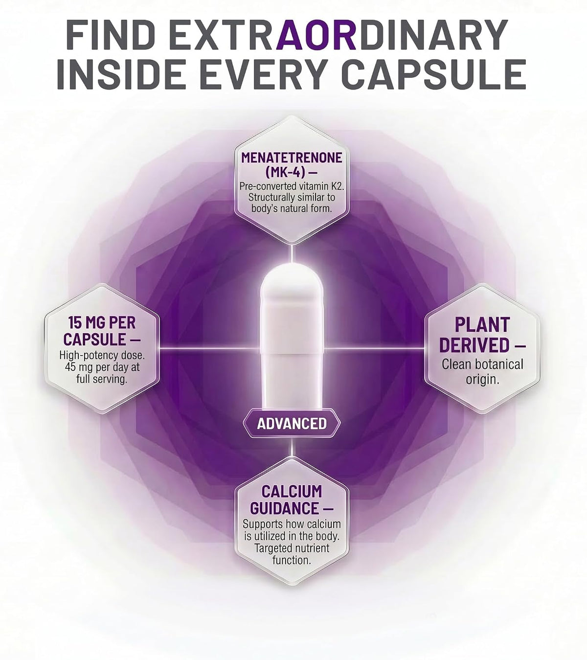 AOR Peak K2 Vitamin K2 MK-4, 90 Vegan Capsules – Essential for Bone Structure - görsel 3