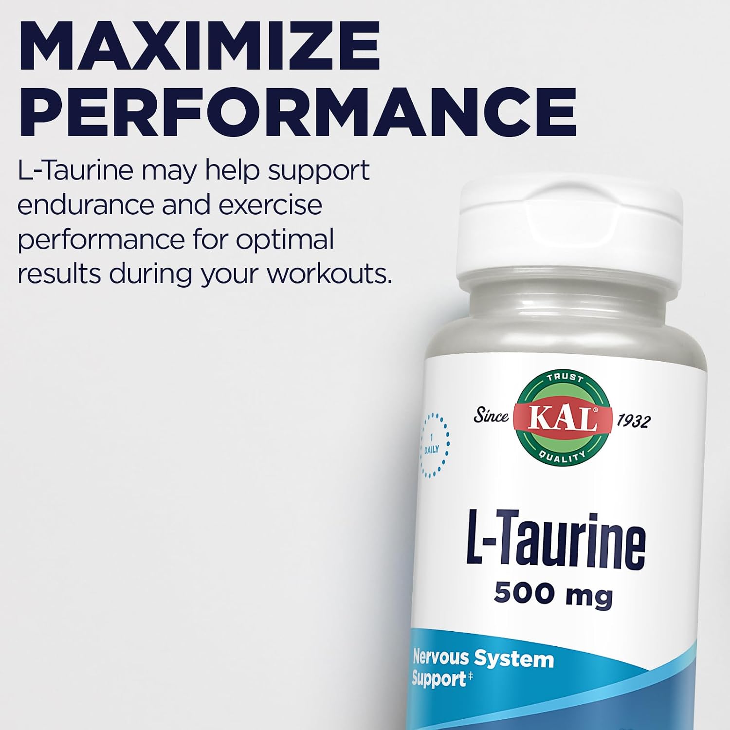 KAL L-Taurine 500mg - Amino Acid Support for Heart, Nerves, & Eyes - 60 Quick-Dissolve Tablets