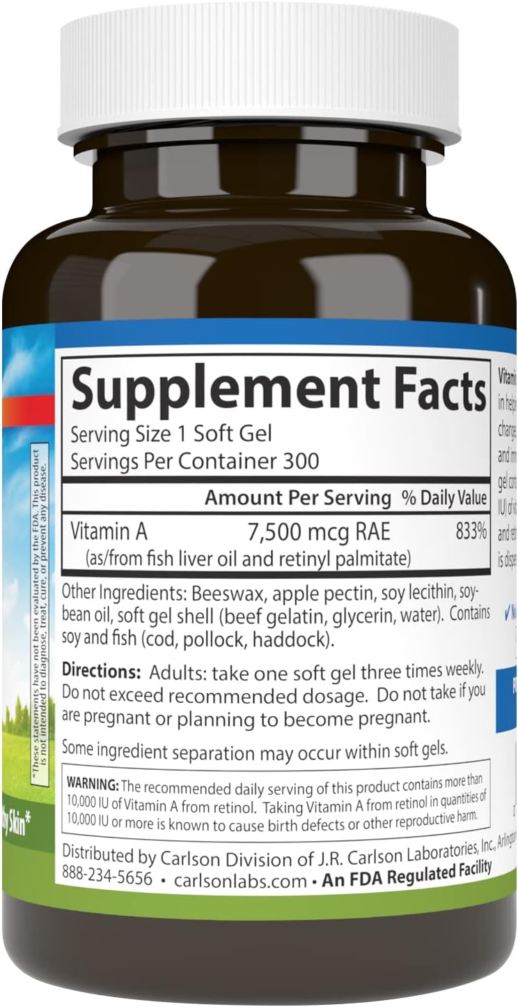 Carlson Labs Vitamin A with Pectin, 25,000 IU, 300 Softgels