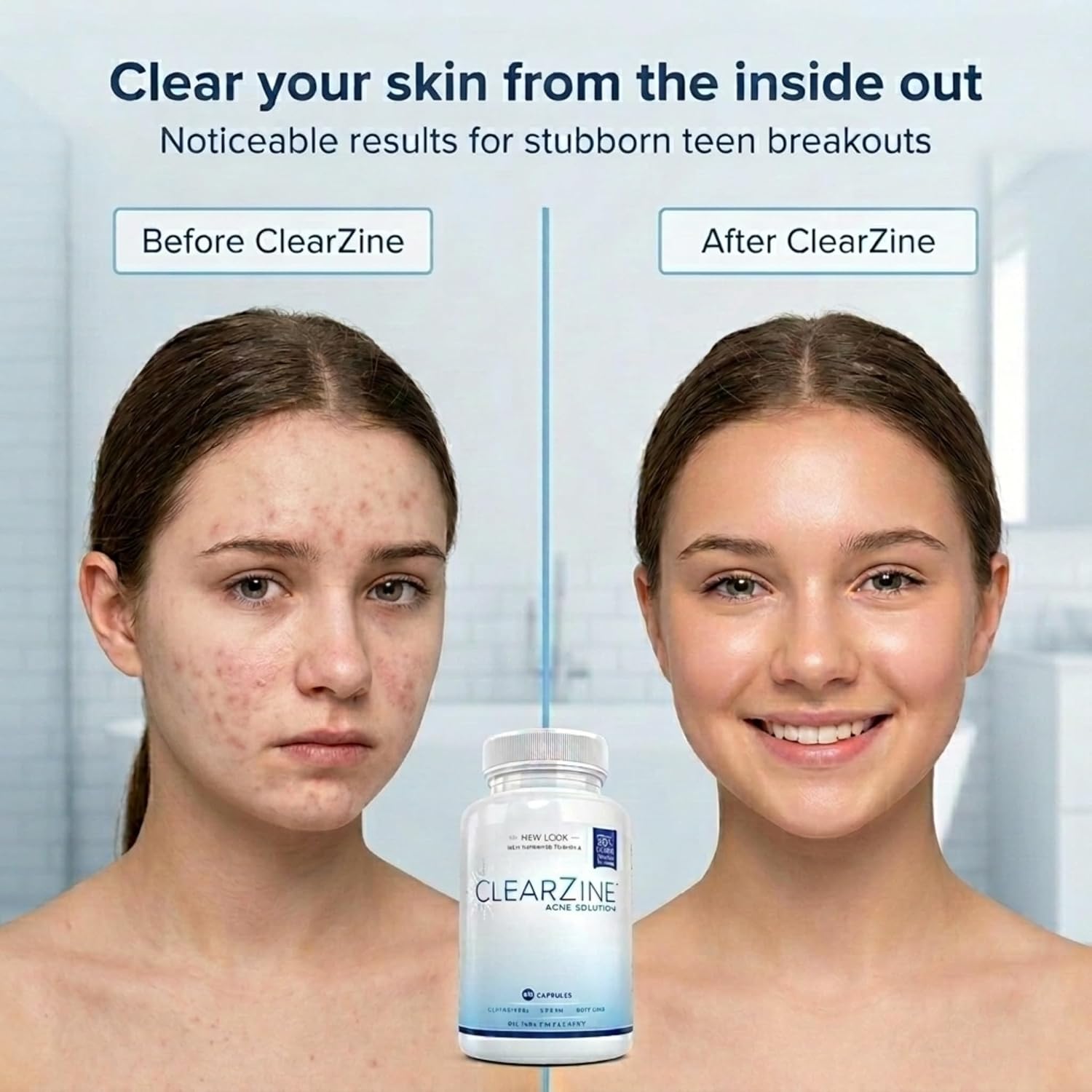ClearZine Acne Pills – Hormonal & Cystic Acne Supplement for Teens and Adults (90 Capsules)