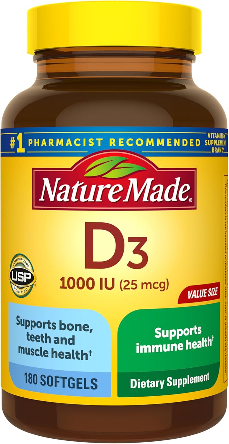 Nature Made Vitamin D3 1000 IU (25 mcg) Supplement, 180 Softgels