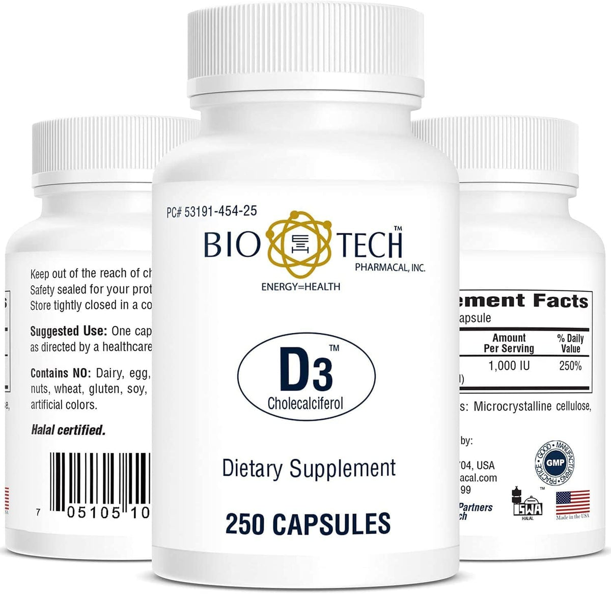 Bio-Tech Pharmacal D3 (1,000 IU), 250 Capsules – All-Natural Supplement - görsel 2