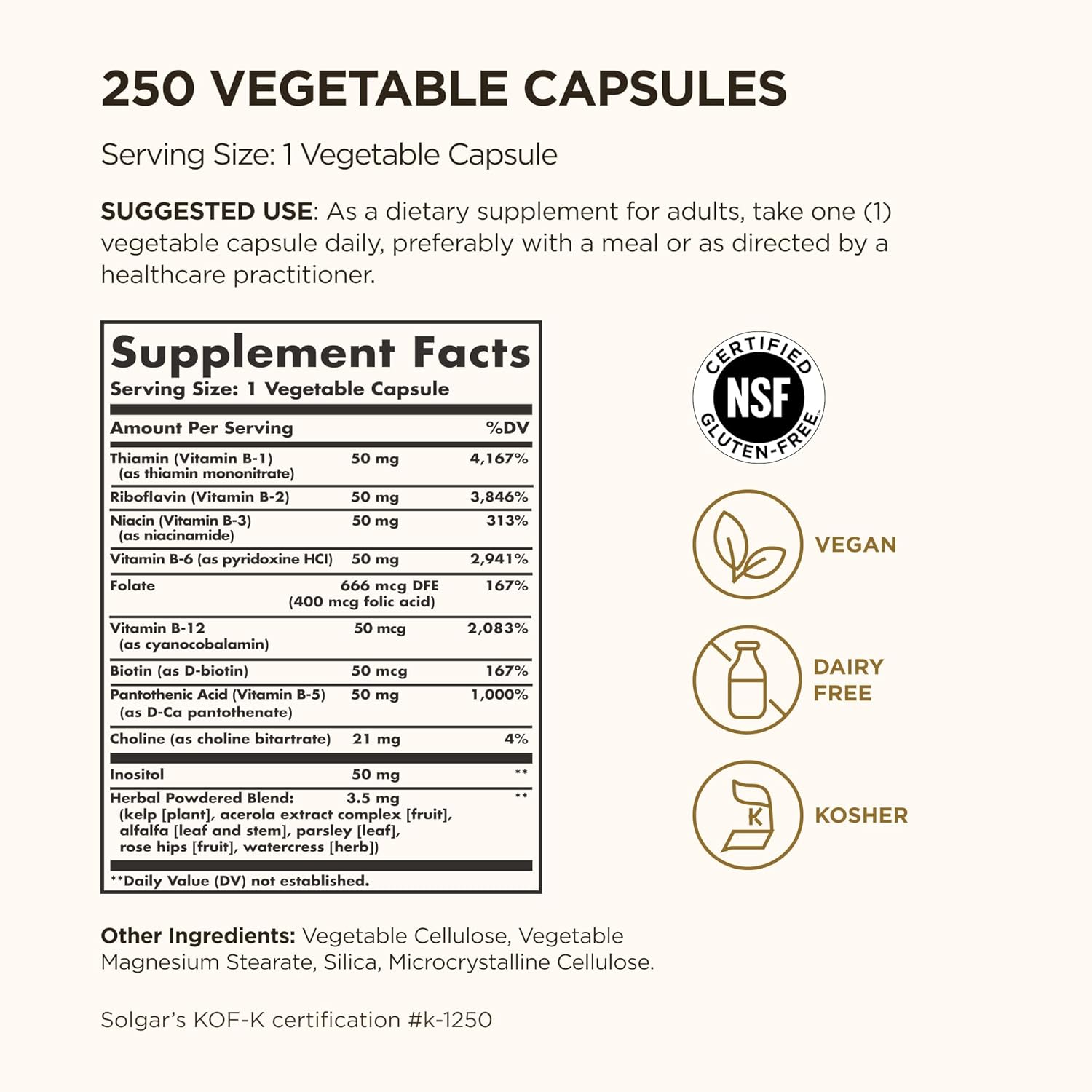 Solgar B-Complex "50", 250 Vegetable Capsules