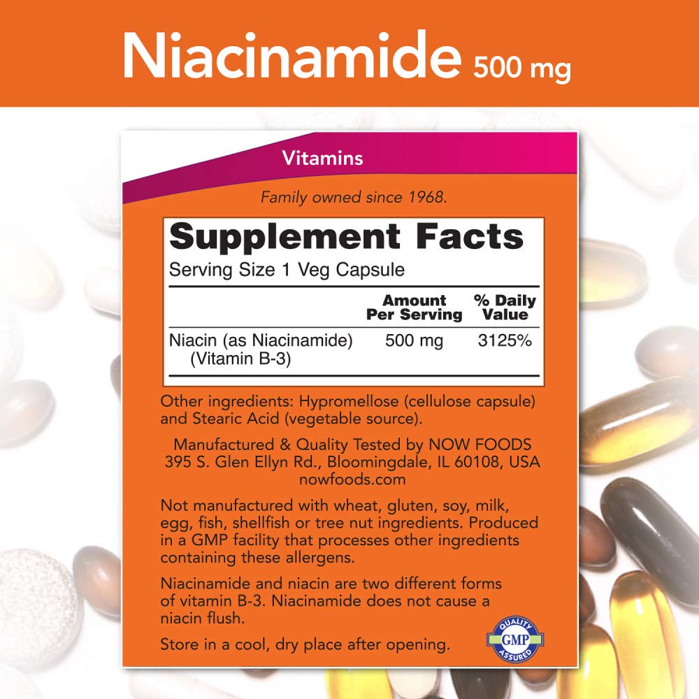 NOW Foods Niacinamide 500mg, 100 Capsules