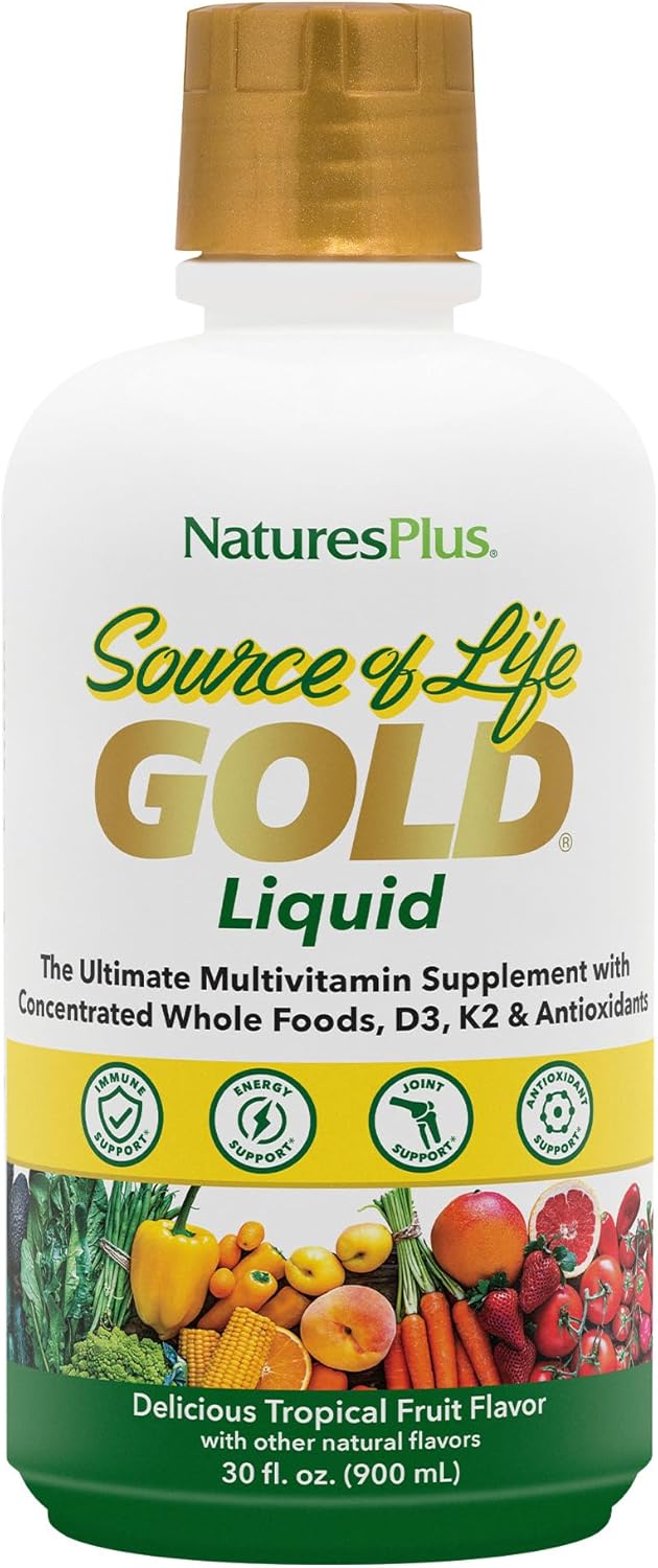 Nature's Plus Source of Life GOLD Multivitamin Liquid - 887 mL - With Vitamins D3, B12 & K2 - Vegetarian & Gluten Free