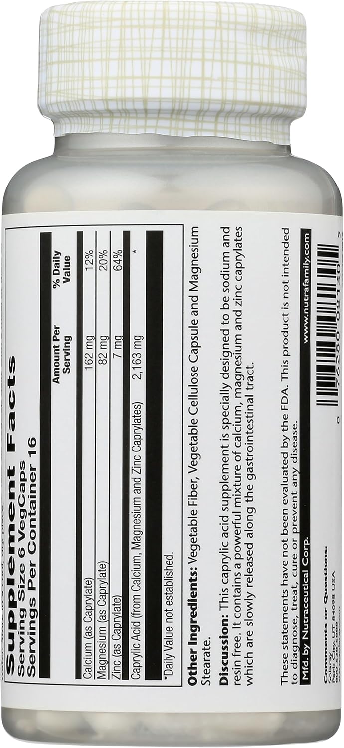 Solaray Capryl - Caprylic Acid Capsules with Calcium, Magnesium and Zinc