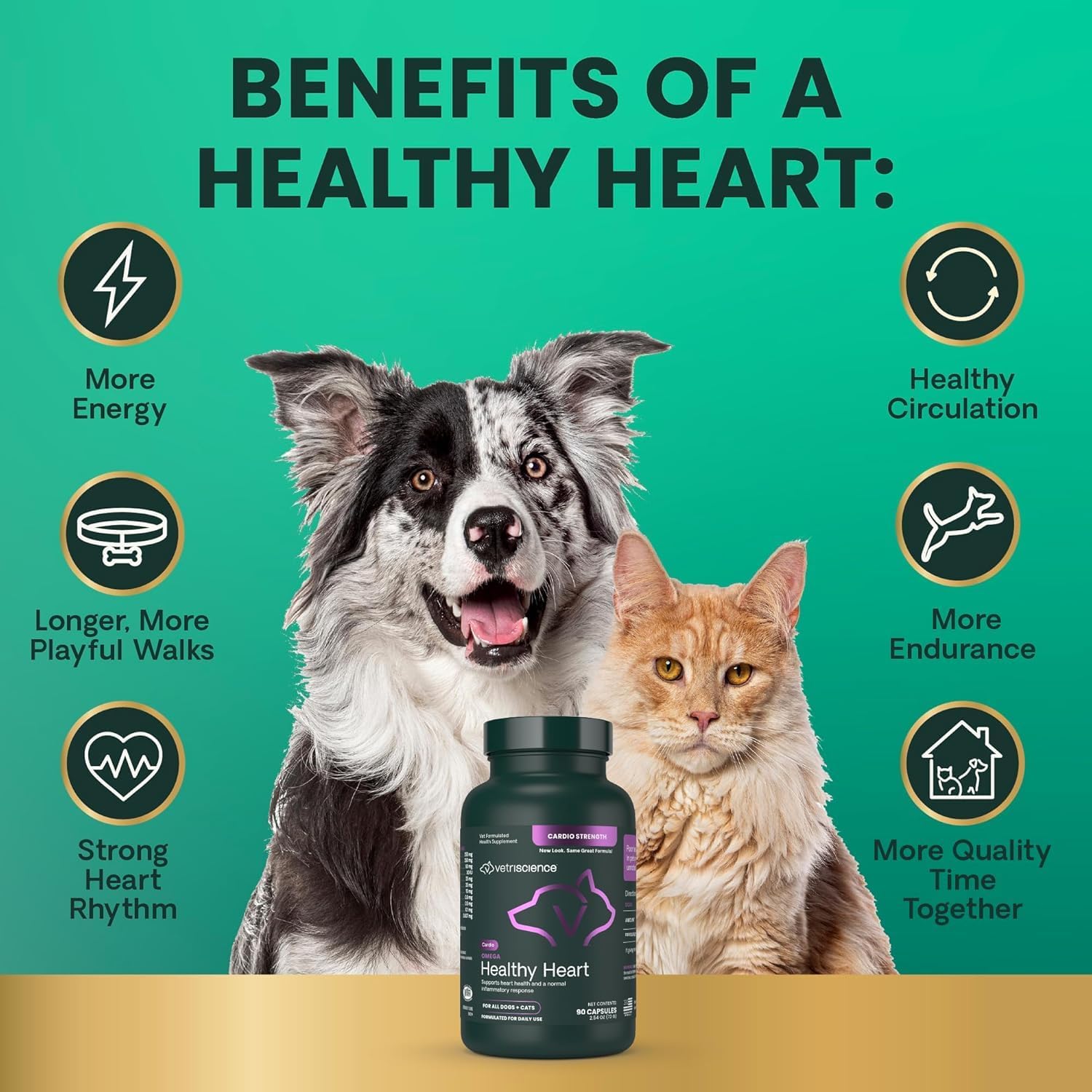 VetriScience Omega Healthy Heart Easy-Open Capsules: Cardio Strength Taurine and Omega-3 Supplement for Dogs and Cats